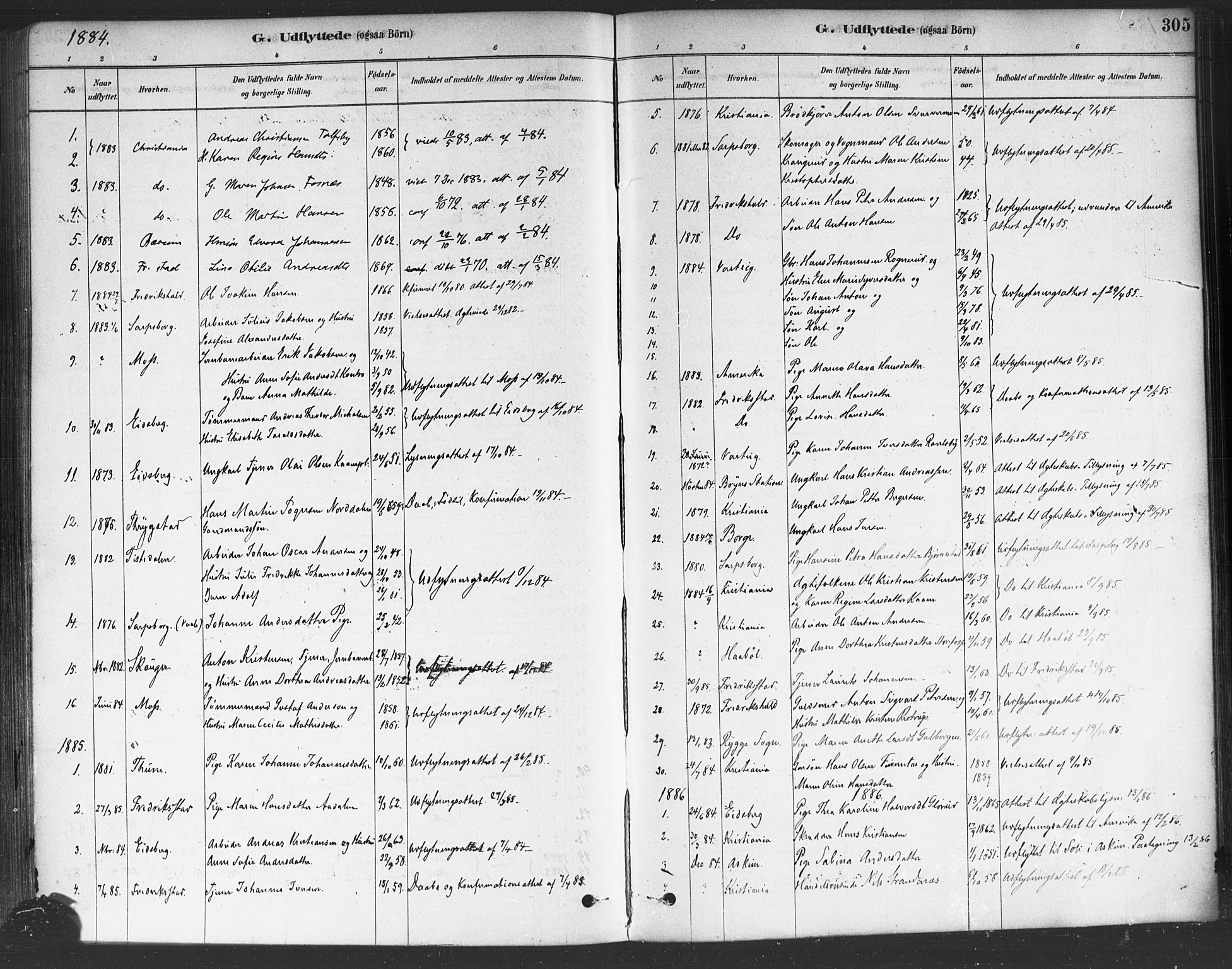 Rakkestad prestekontor Kirkebøker, AV/SAO-A-2008/F/Fa/L0012: Parish register (official) no. I 12, 1878-1893, p. 305