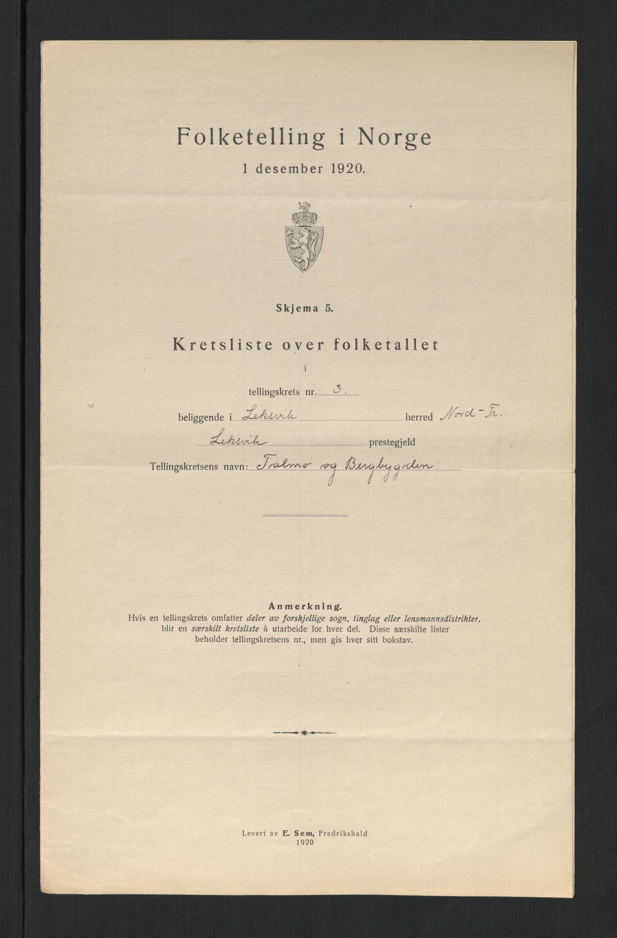SAT, 1920 census for Leksvik, 1920, p. 18