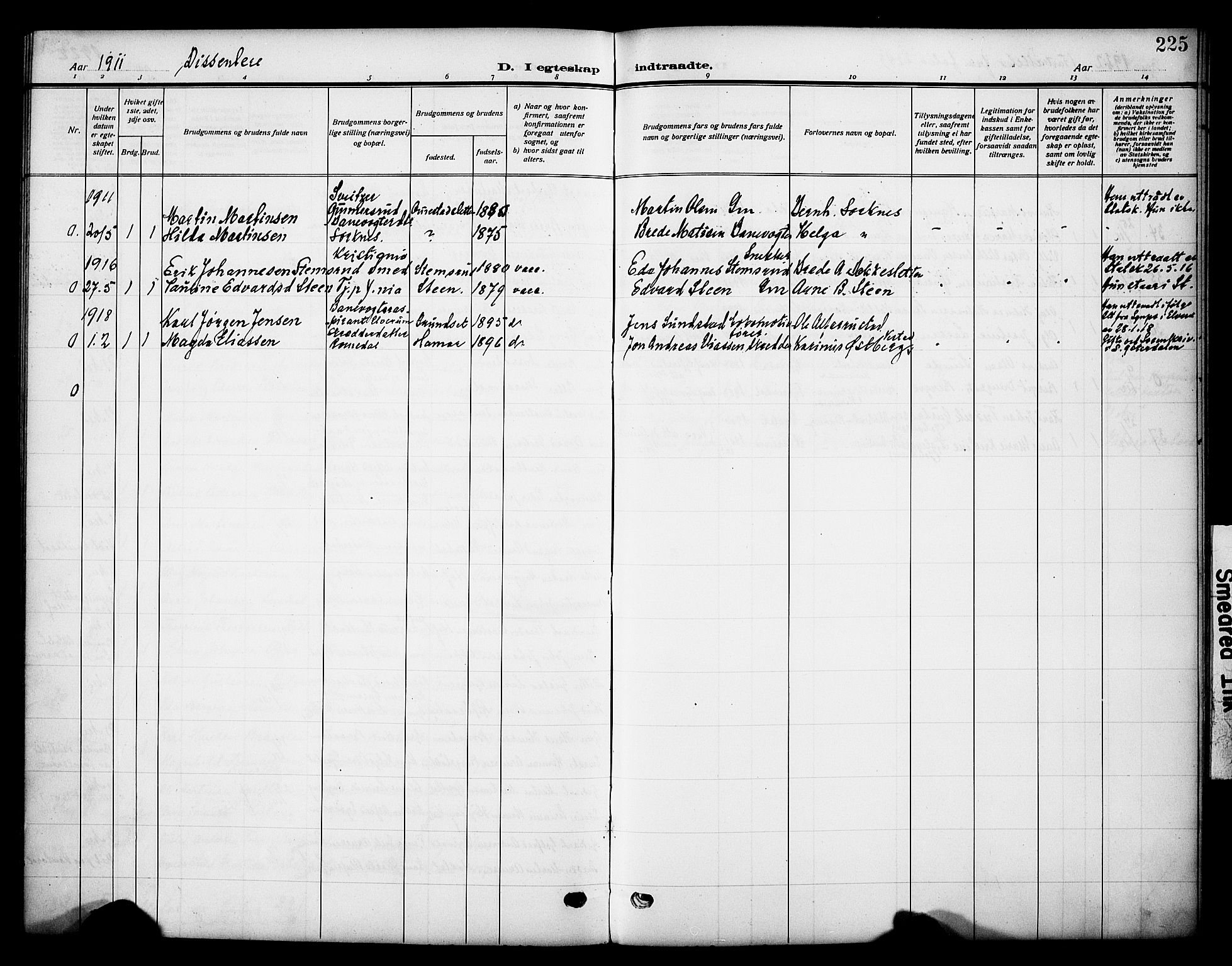 Grue prestekontor, AV/SAH-PREST-036/H/Ha/Haa/L0015: Parish register (official) no. 15, 1911-1922, p. 225