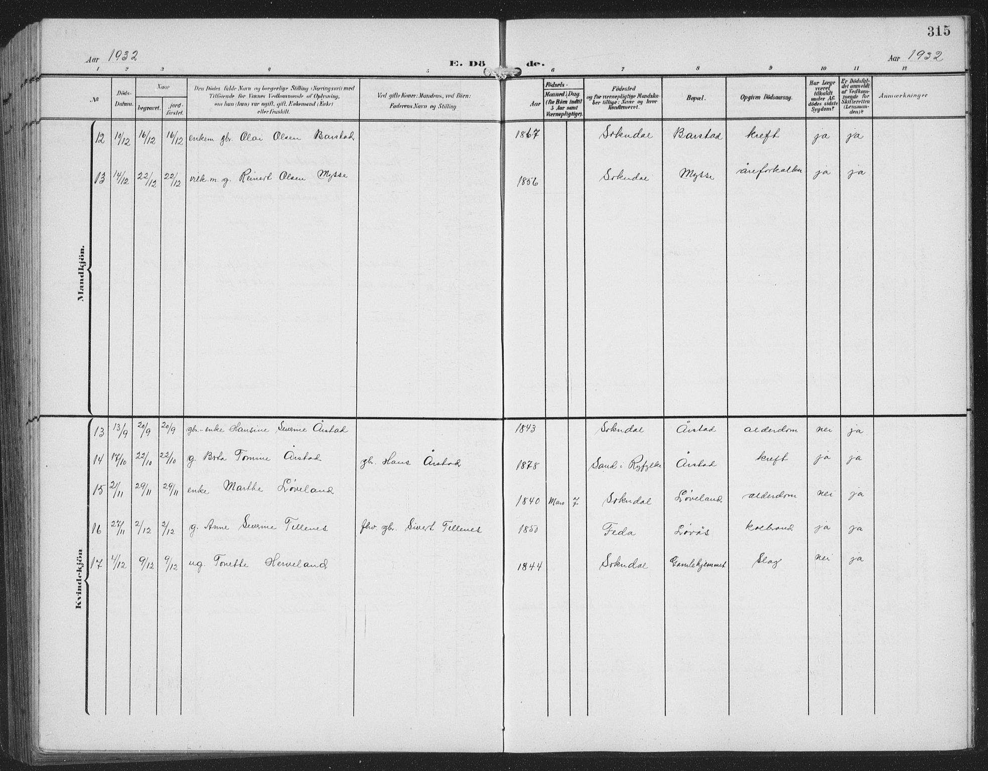 Sokndal sokneprestkontor, AV/SAST-A-101808: Parish register (copy) no. B 8, 1908-1934, p. 315