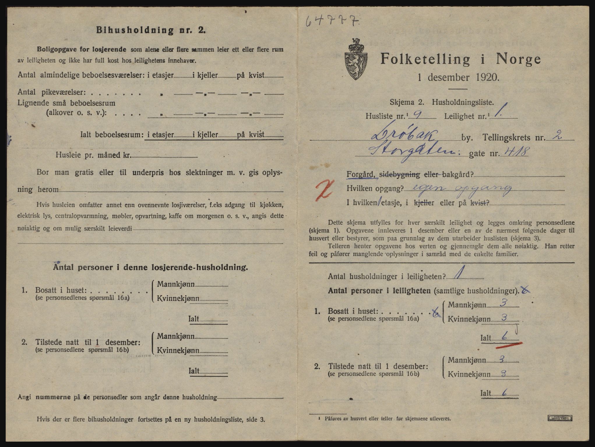 SAO, 1920 census for Drøbak, 1920, p. 951