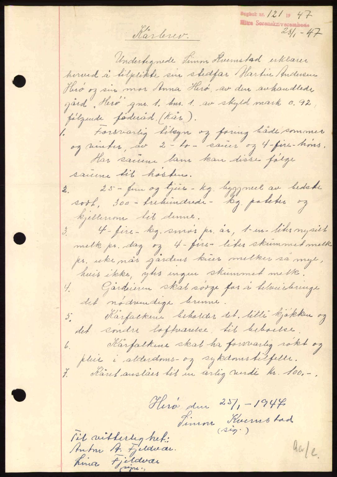 Hitra sorenskriveri, AV/SAT-A-0018/2/2C/2Ca: Mortgage book no. B1, 1939-1949, Diary no: : 121/1947