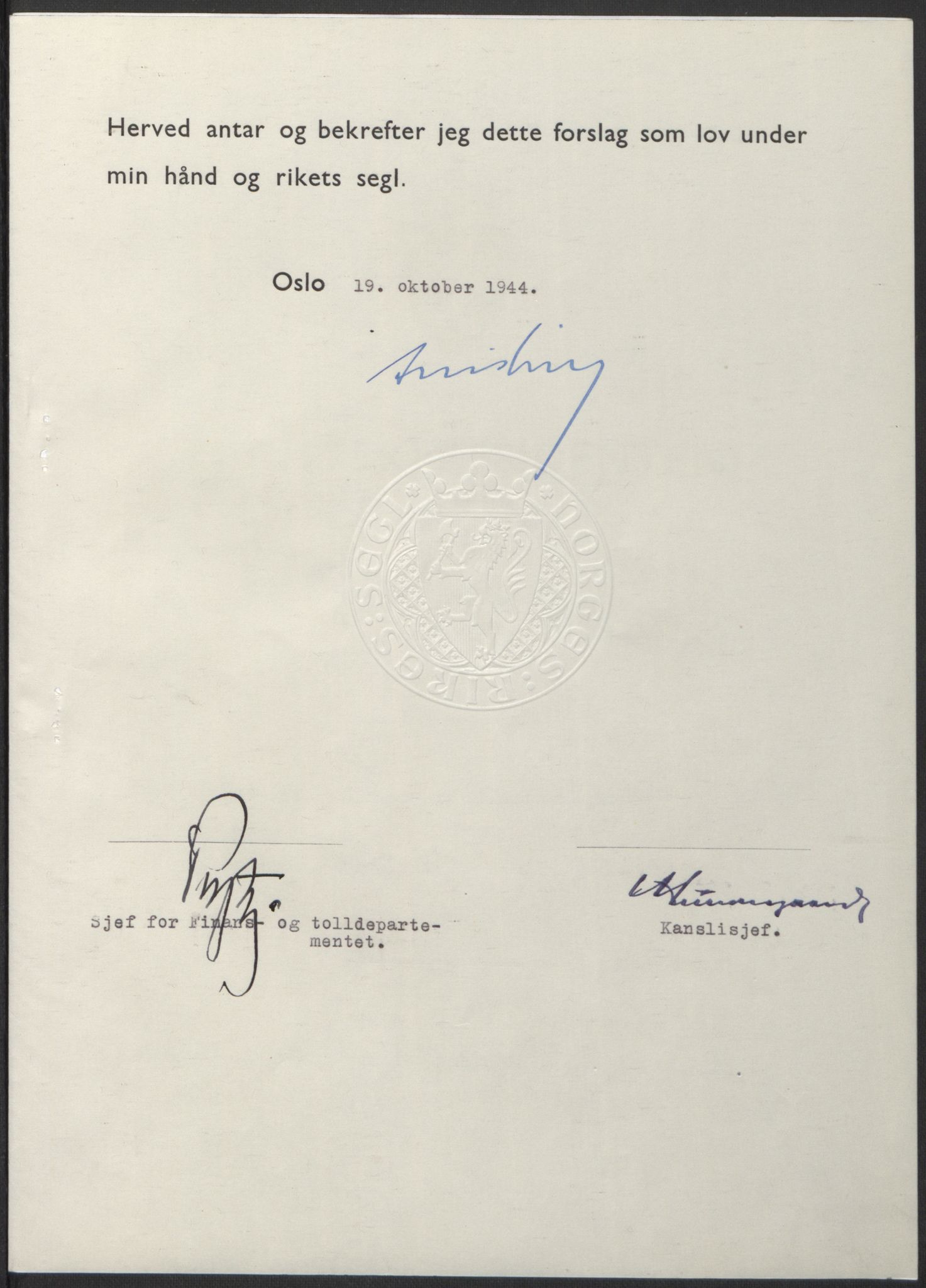 NS-administrasjonen 1940-1945 (Statsrådsekretariatet, de kommisariske statsråder mm), RA/S-4279/D/Db/L0100: Lover, 1944, p. 533