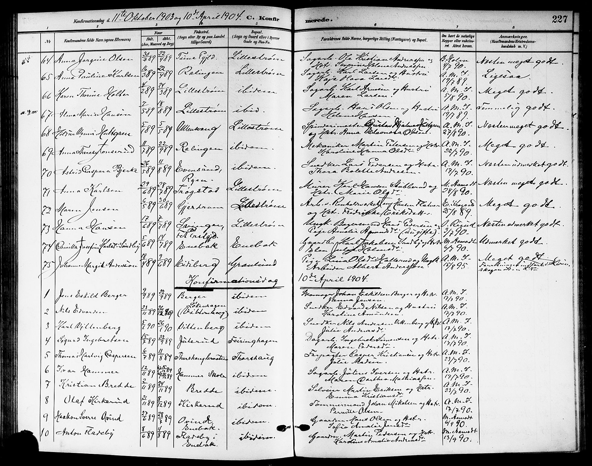 Skedsmo prestekontor Kirkebøker, AV/SAO-A-10033a/G/Ga/L0005b: Parish register (copy) no. I 5B, 1902-1911, p. 227