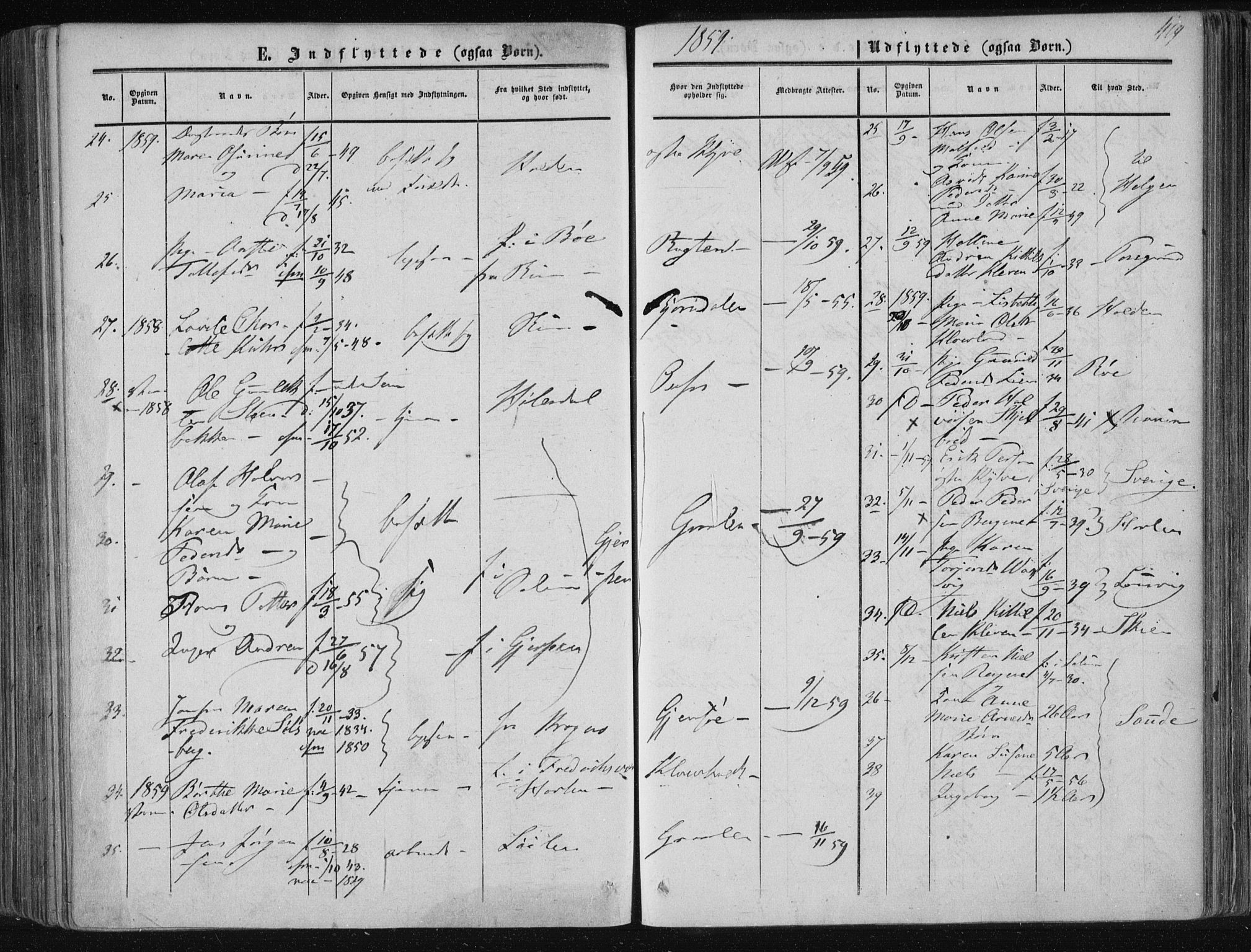 Solum kirkebøker, SAKO/A-306/F/Fa/L0007: Parish register (official) no. I 7, 1856-1864, p. 419