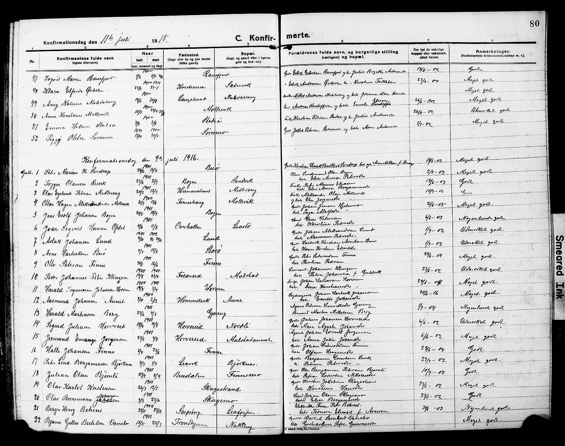Ministerialprotokoller, klokkerbøker og fødselsregistre - Nord-Trøndelag, SAT/A-1458/780/L0653: Parish register (copy) no. 780C05, 1911-1927, p. 80