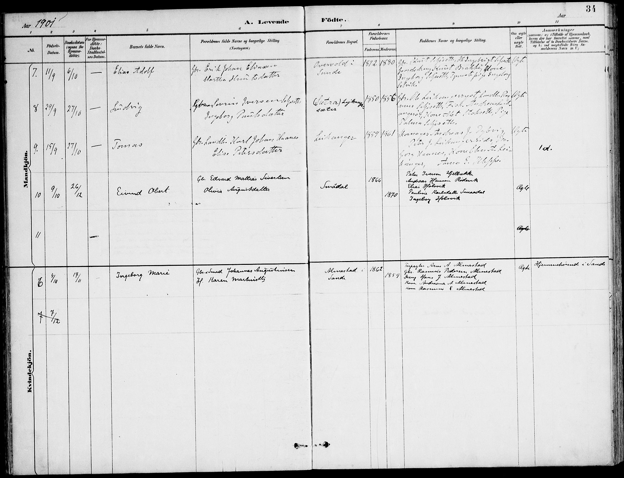 Ministerialprotokoller, klokkerbøker og fødselsregistre - Møre og Romsdal, AV/SAT-A-1454/508/L0095: Parish register (official) no. 508A02, 1887-1920, p. 34