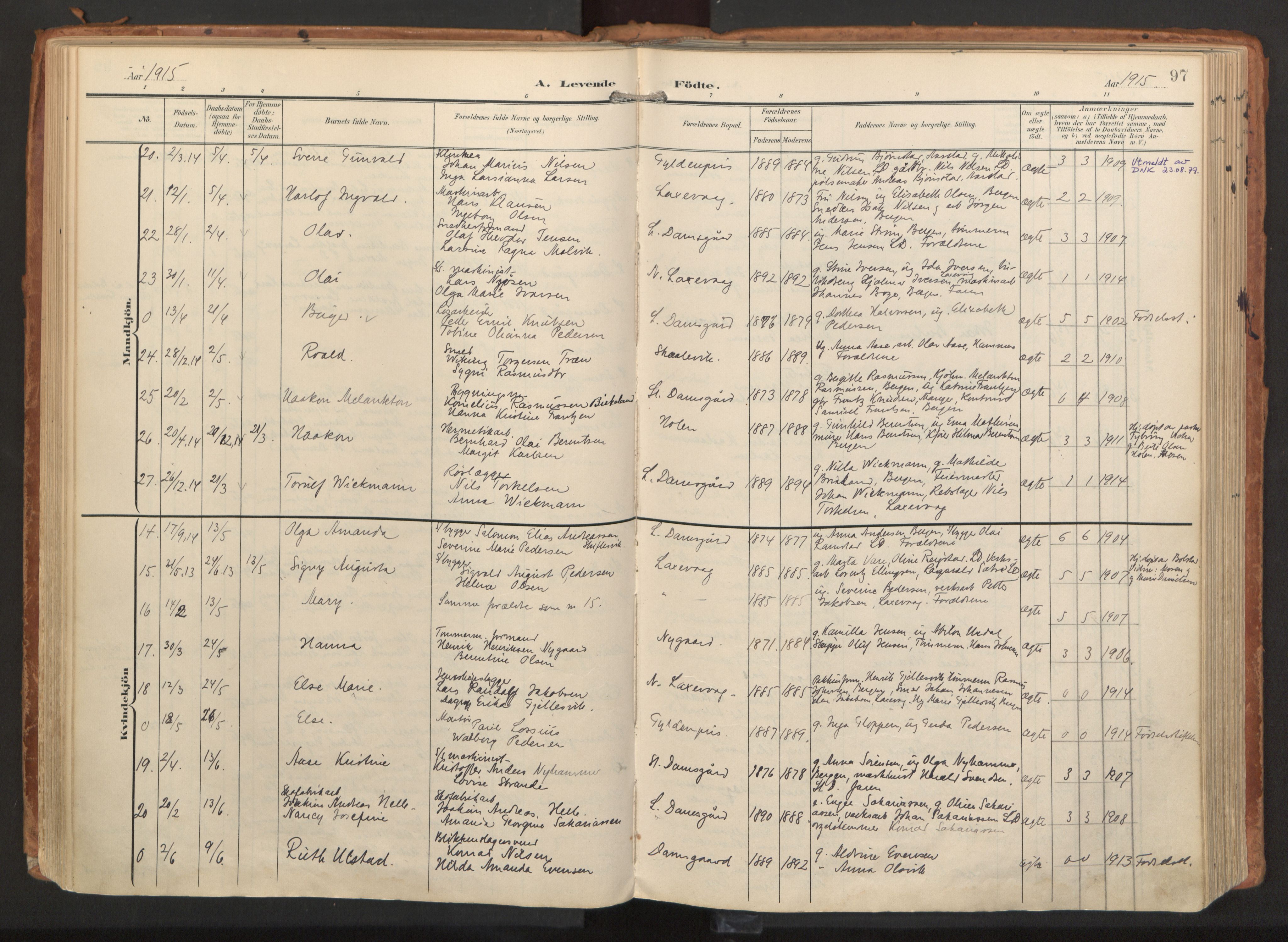 Laksevåg Sokneprestembete, AV/SAB-A-76501/H/Ha/Haa/Haaa/L0001: Parish register (official) no. A 1, 1903-1917, p. 97