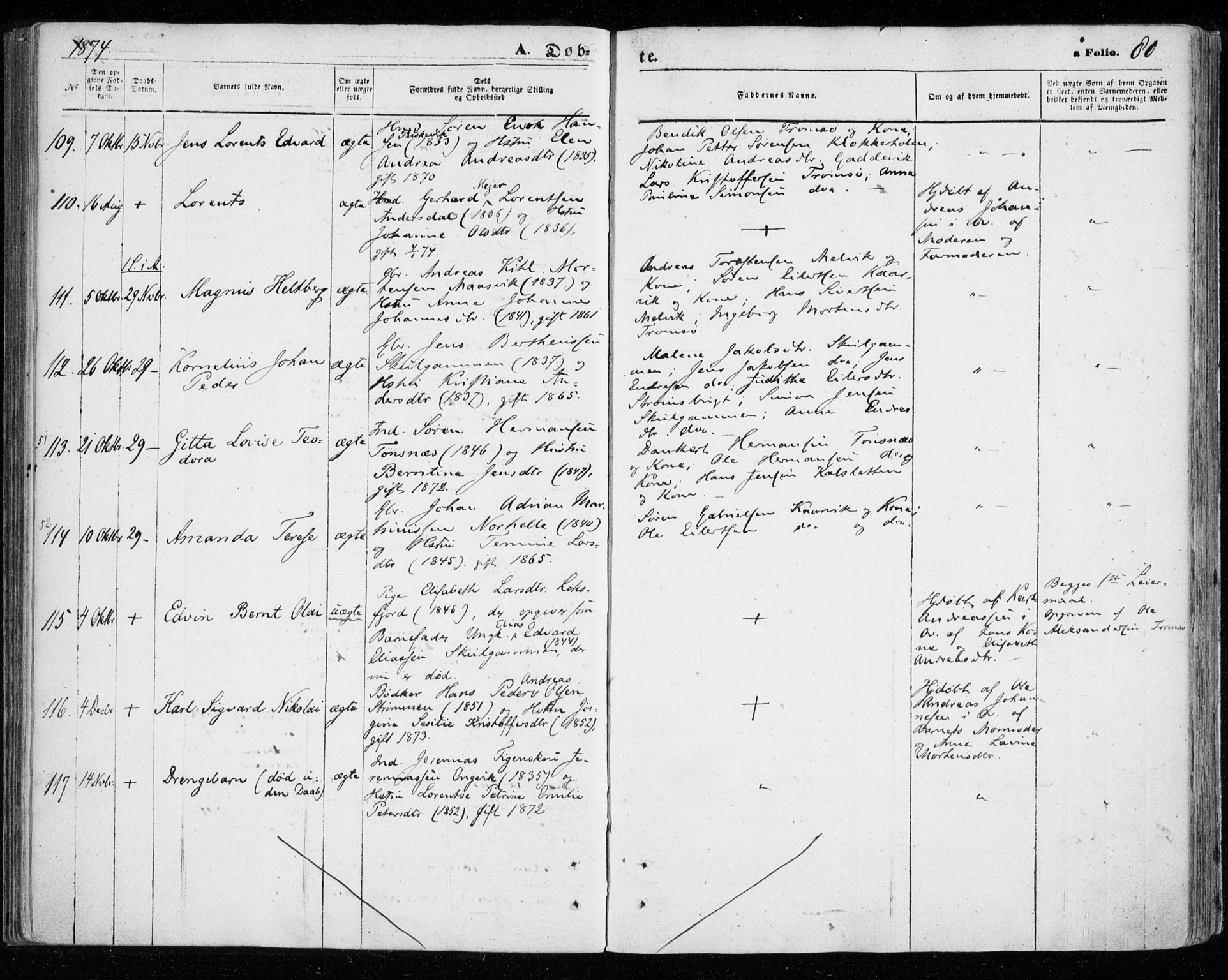 Tromsøysund sokneprestkontor, AV/SATØ-S-1304/G/Ga/L0002kirke: Parish register (official) no. 2, 1867-1875, p. 80