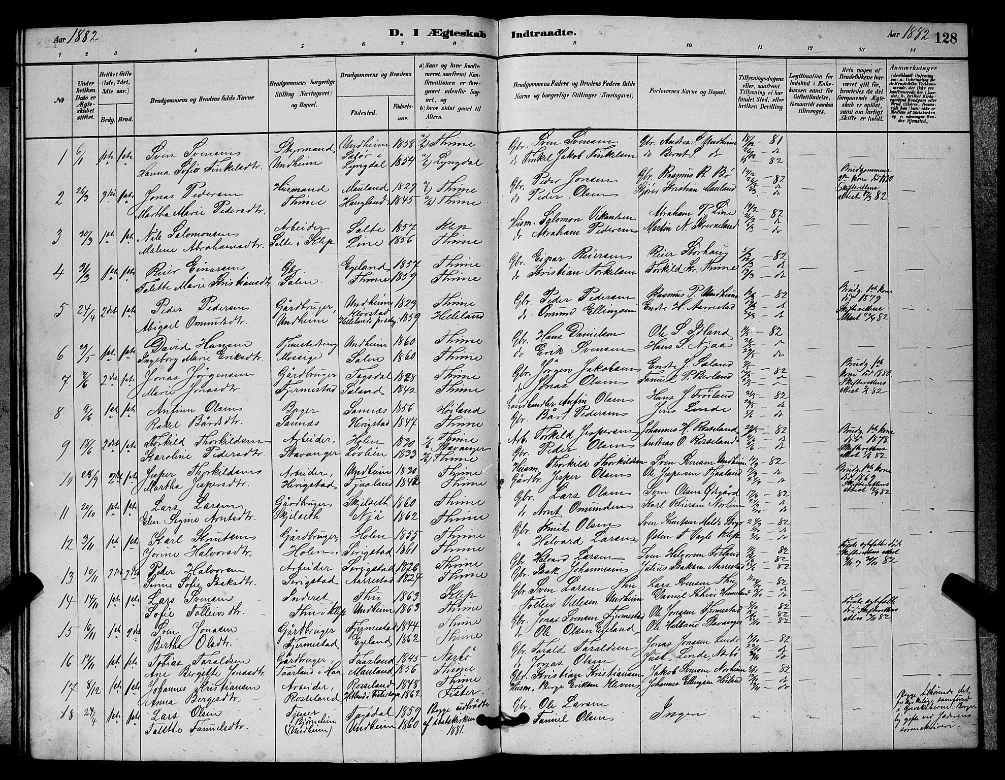 Lye sokneprestkontor, AV/SAST-A-101794/001/30BB/L0006: Parish register (copy) no. B 6, 1879-1888, p. 128