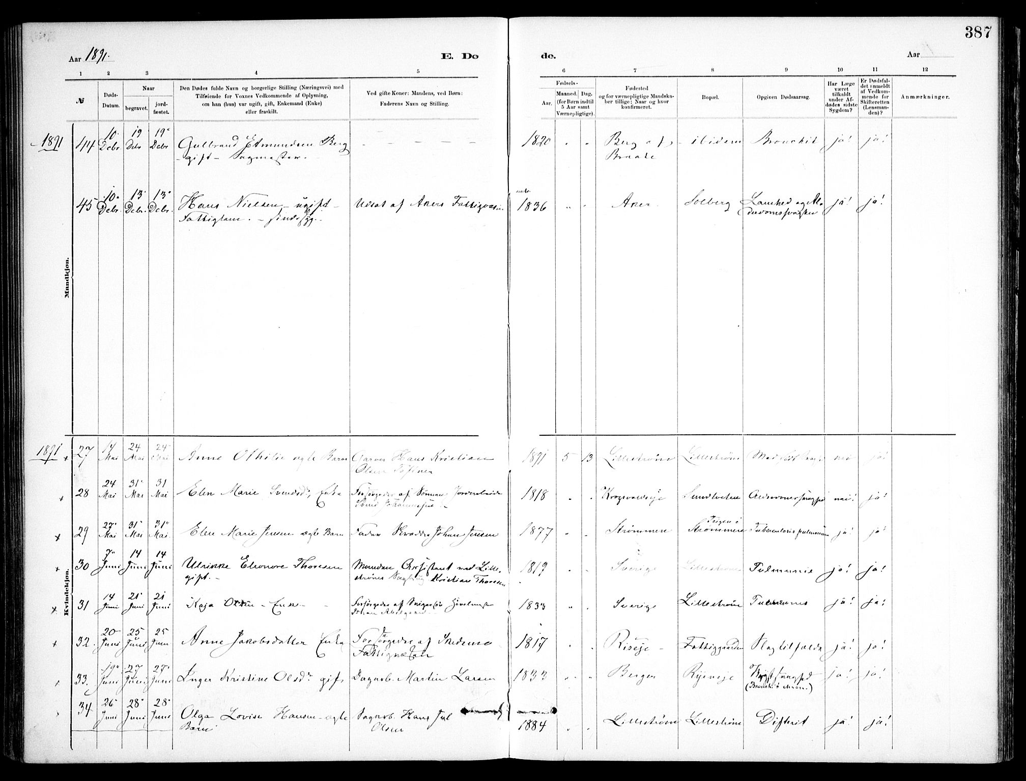Skedsmo prestekontor Kirkebøker, SAO/A-10033a/F/Fa/L0013: Parish register (official) no. I 13, 1883-1891, p. 387