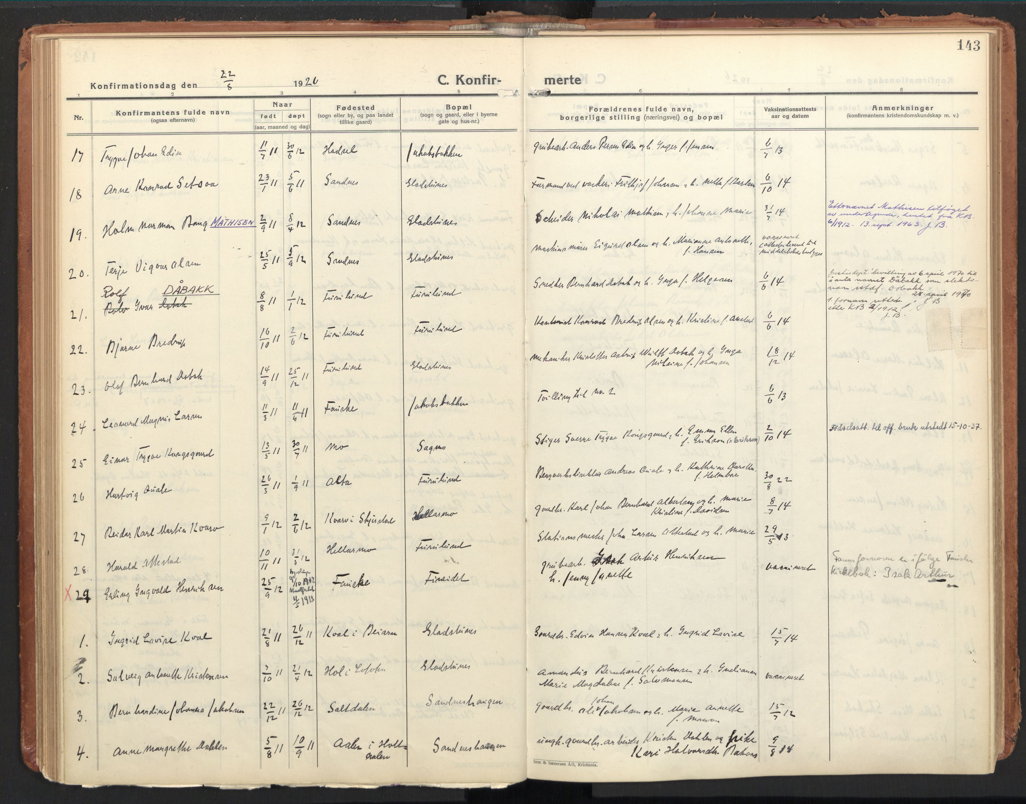 Ministerialprotokoller, klokkerbøker og fødselsregistre - Nordland, AV/SAT-A-1459/850/L0716: Curate's parish register no. 850B06, 1924-1938, p. 143