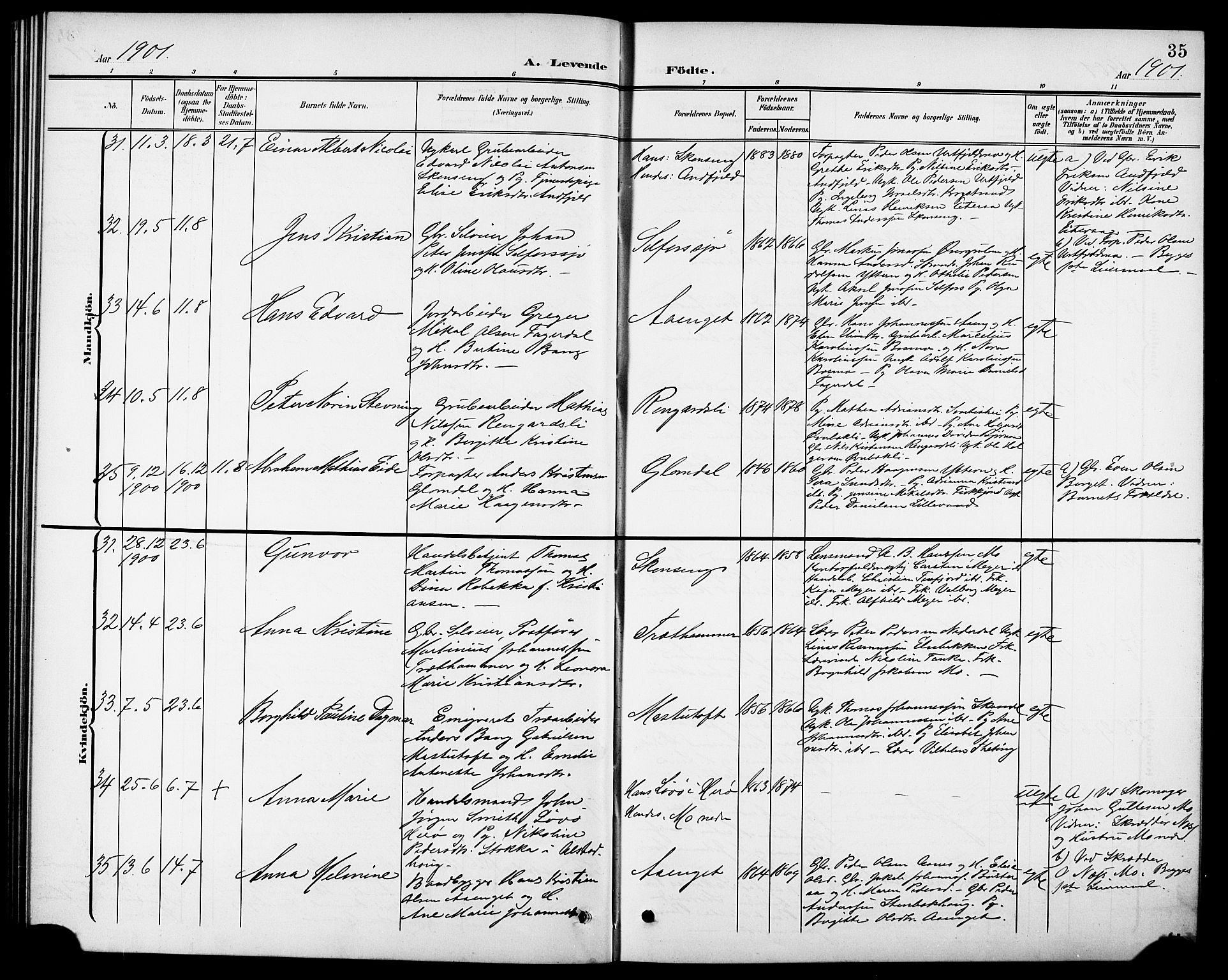 Ministerialprotokoller, klokkerbøker og fødselsregistre - Nordland, AV/SAT-A-1459/827/L0422: Parish register (copy) no. 827C11, 1899-1912, p. 35