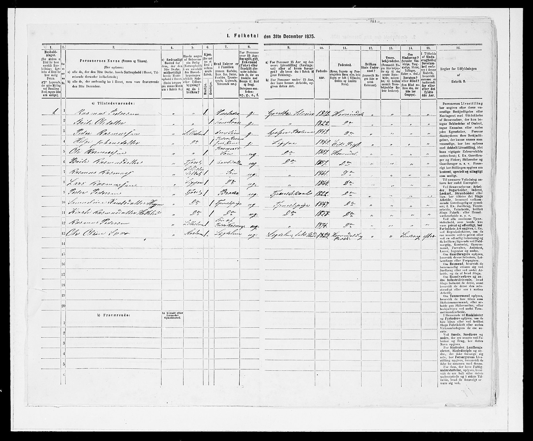 SAB, 1875 Census for 1444P Hornindal, 1875, p. 16