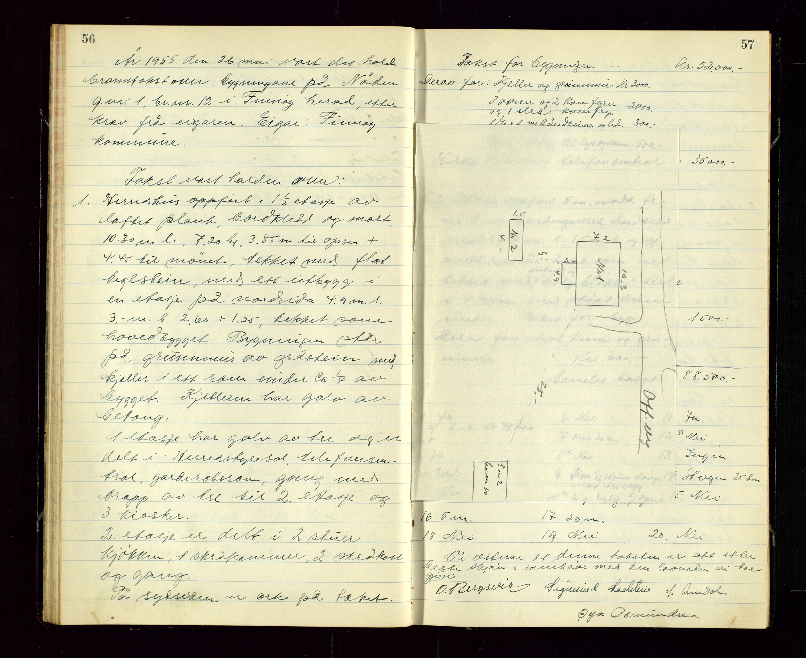 Finnøy lensmannskontor, AV/SAST-A-100442/Goa/L0002: Branntakstprotokoll, 1951-1971, p. 56-57