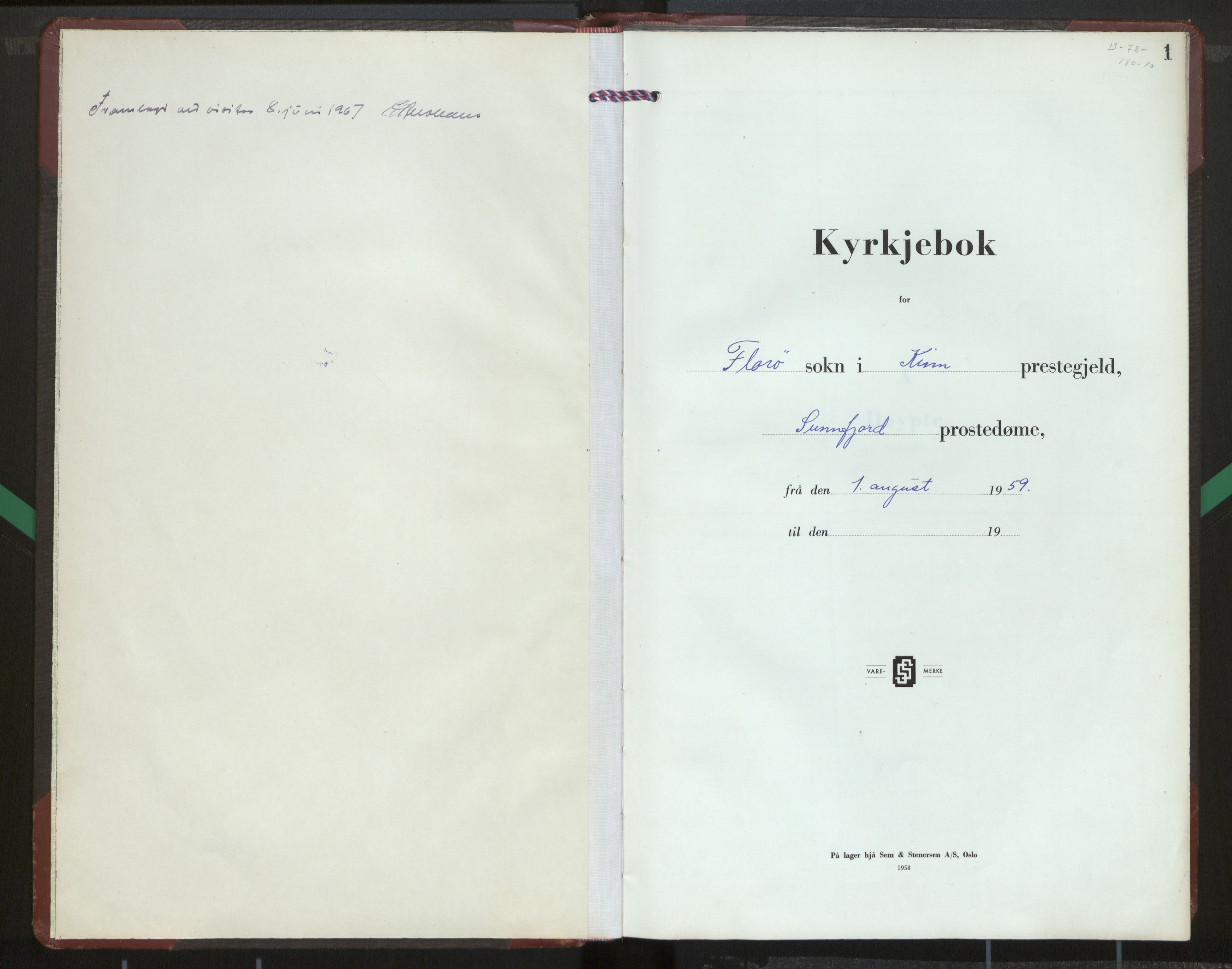 Kinn sokneprestembete, SAB/A-80801/H/Hab/Habb/L0002: Parish register (copy) no. B 2, 1959-1971, p. 1