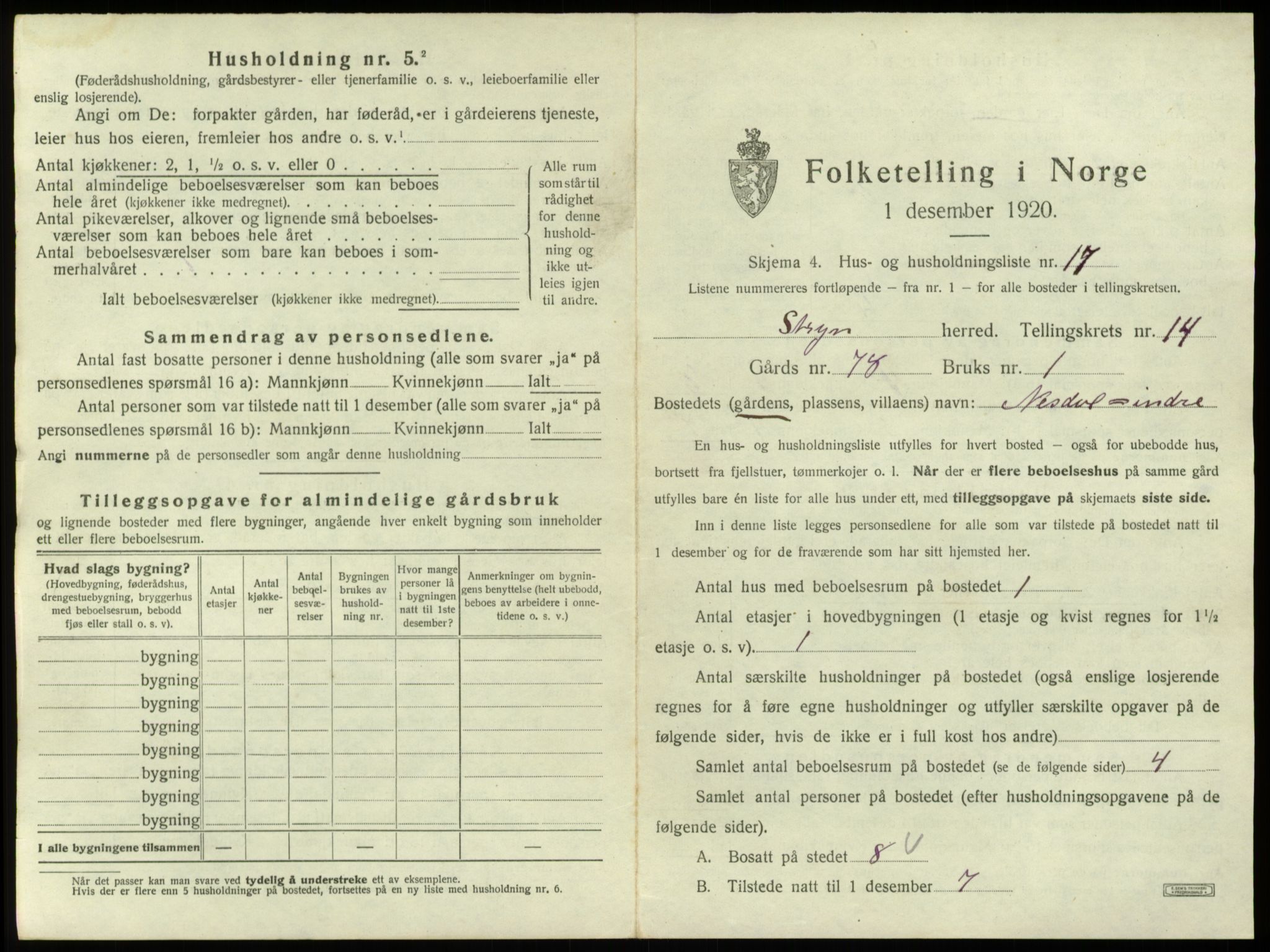 SAB, 1920 census for Stryn, 1920, p. 882