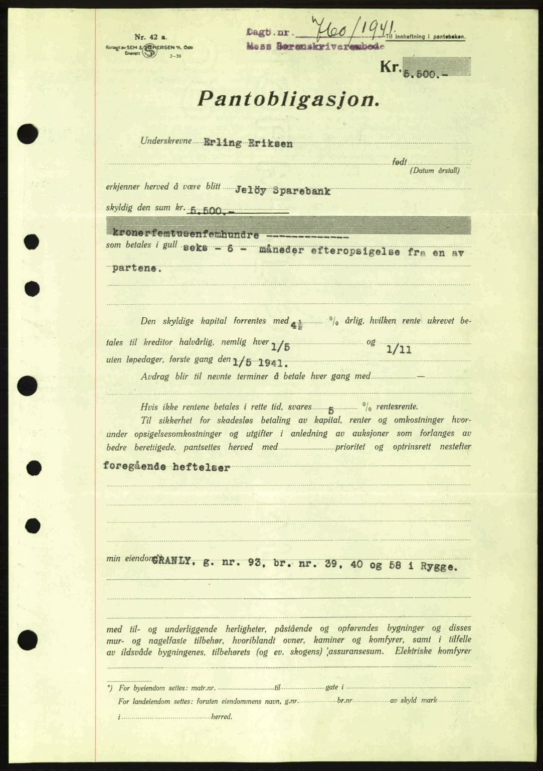 Moss sorenskriveri, SAO/A-10168: Mortgage book no. B10, 1940-1941, Diary no: : 760/1941