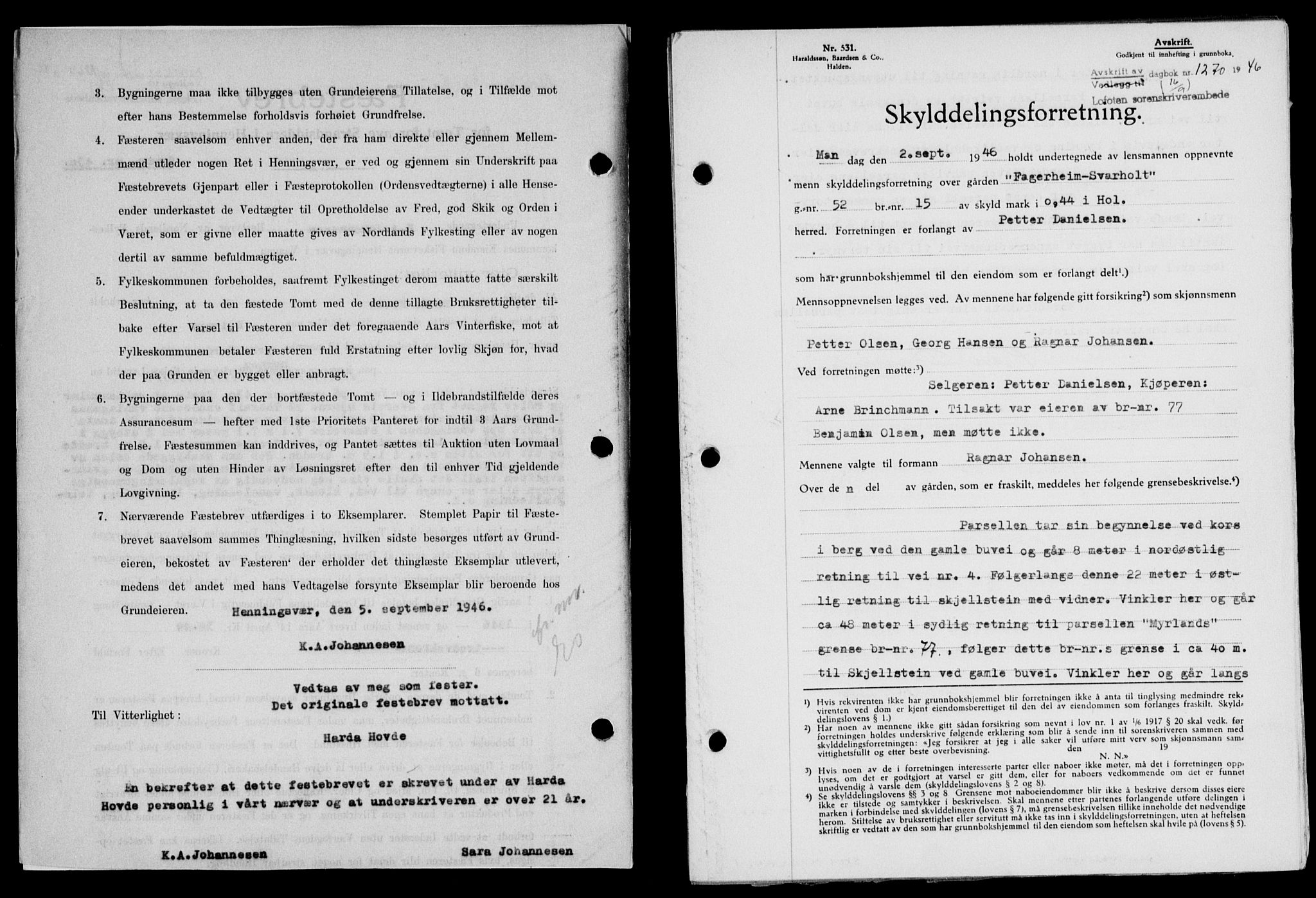 Lofoten sorenskriveri, SAT/A-0017/1/2/2C/L0014a: Mortgage book no. 14a, 1946-1946, Diary no: : 1270/1946