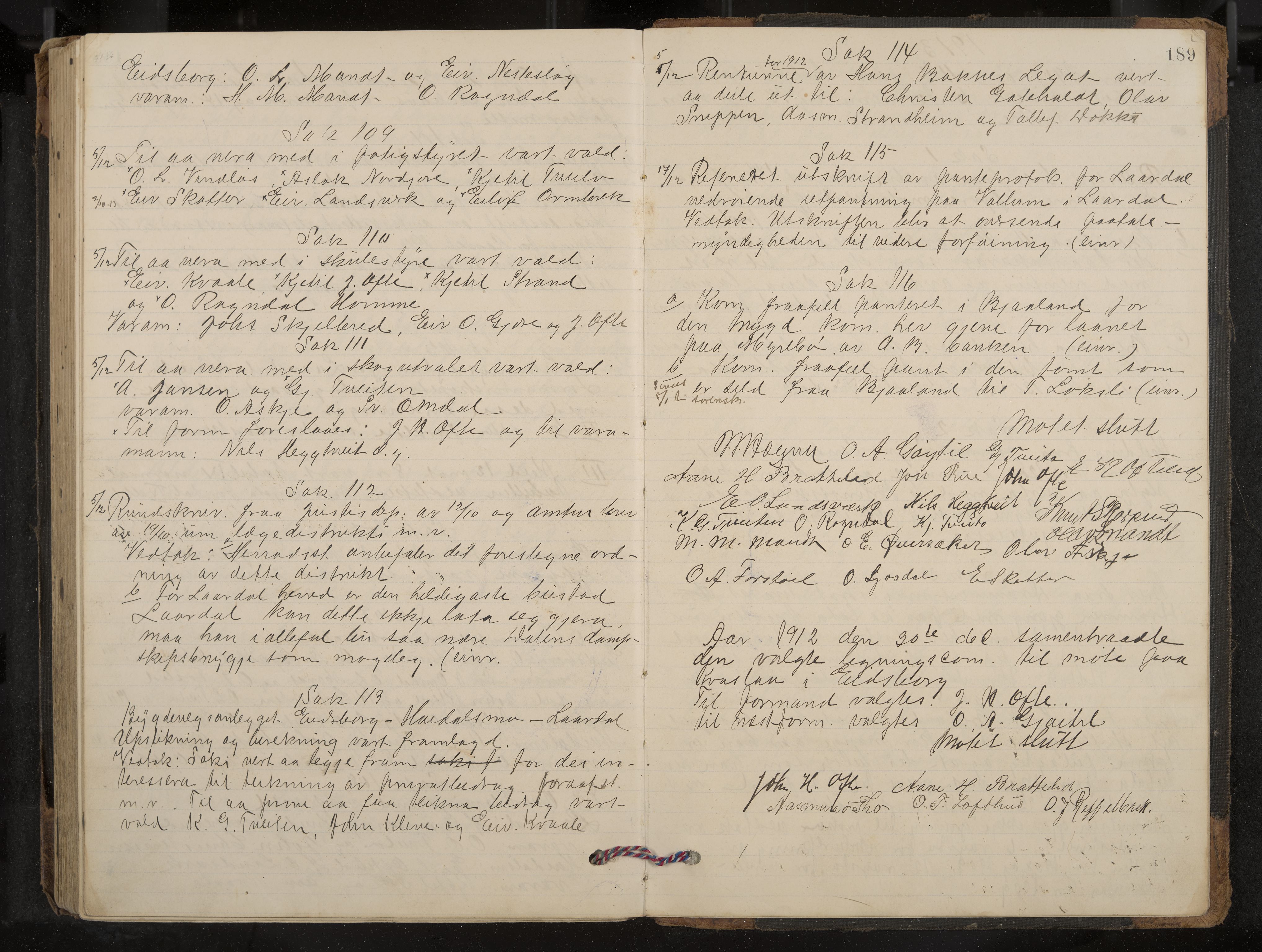 Lårdal formannskap og sentraladministrasjon, IKAK/0833021/A/L0004: Møtebok, 1901-1913, p. 189