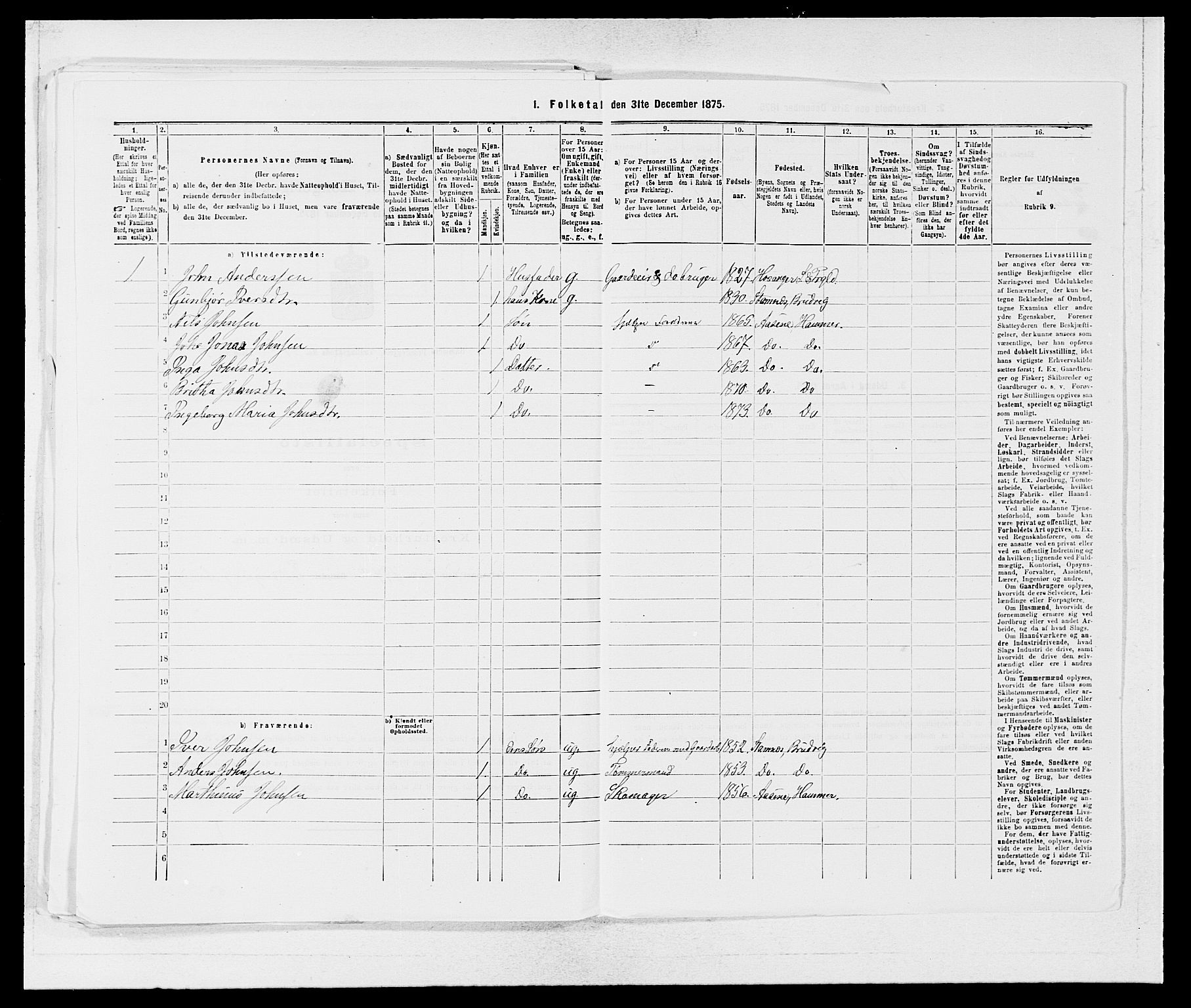 SAB, 1875 census for 1254P Hamre, 1875, p. 1583