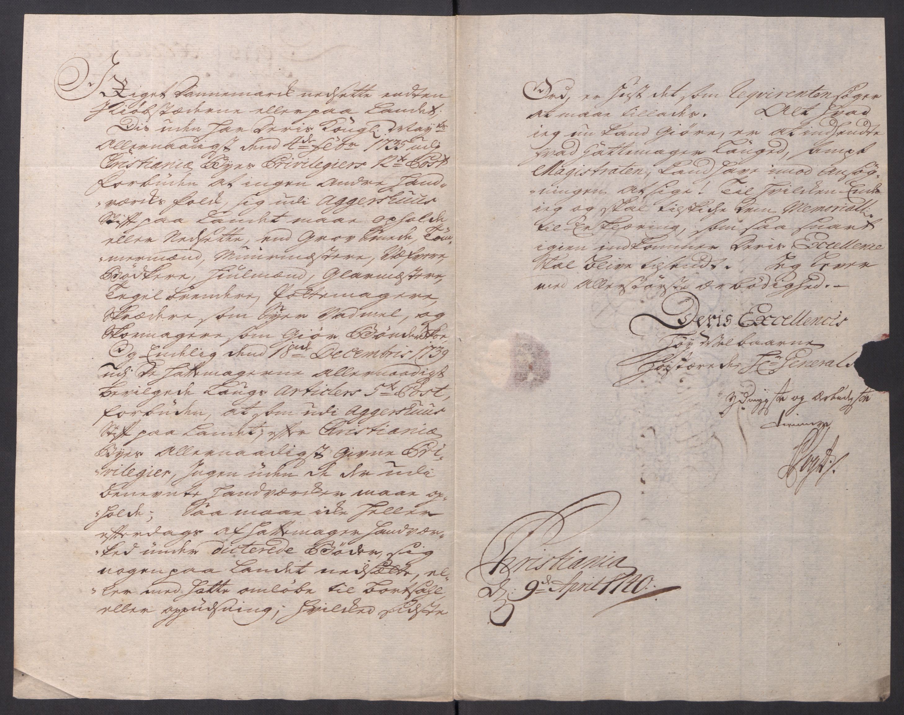 Kommanderende general (KG I) med Det norske krigsdirektorium, AV/RA-EA-5419/D/L0061: Stattholderens, stiftamtmenns og amtmenns brev, 1731-1740, p. 351