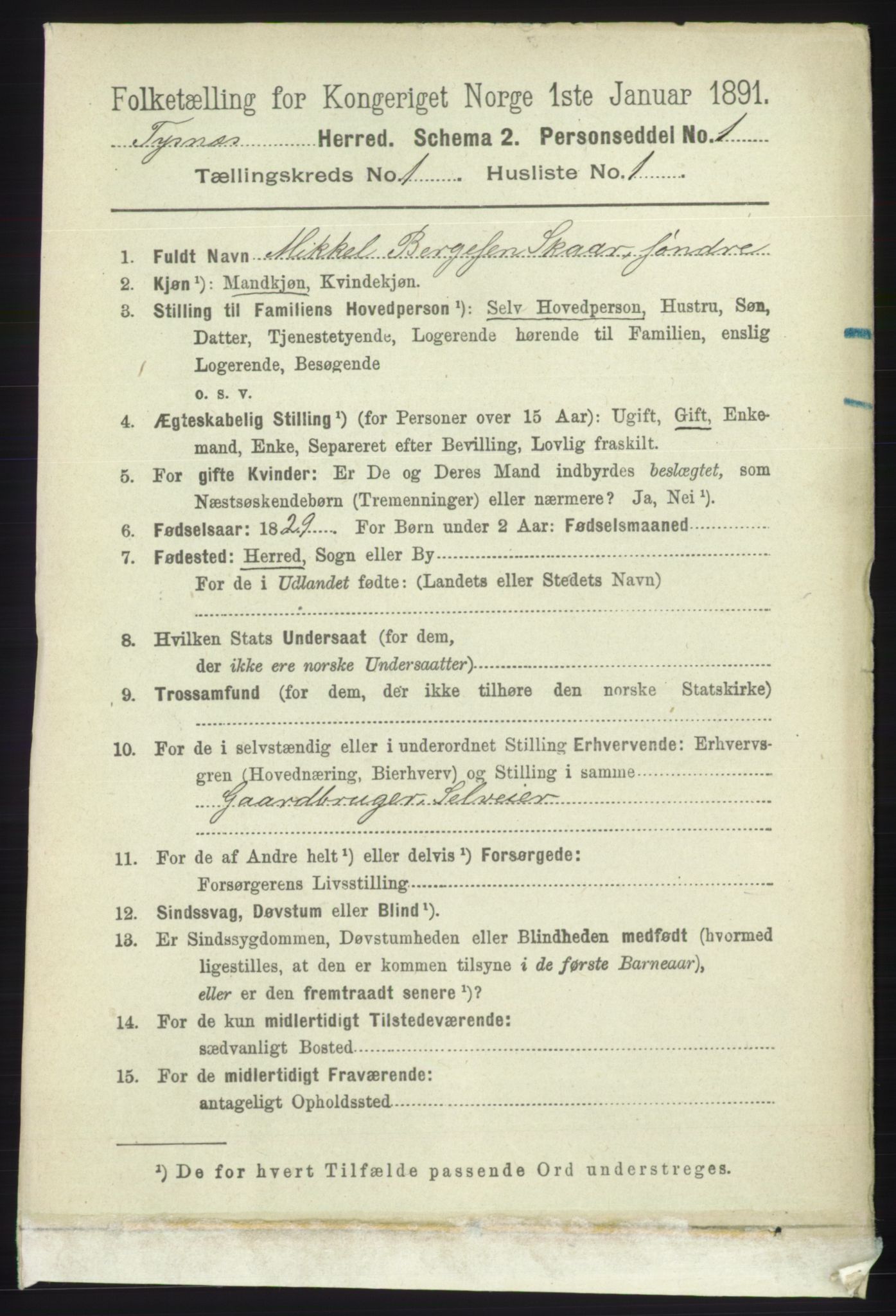 RA, 1891 census for 1223 Tysnes, 1891, p. 88