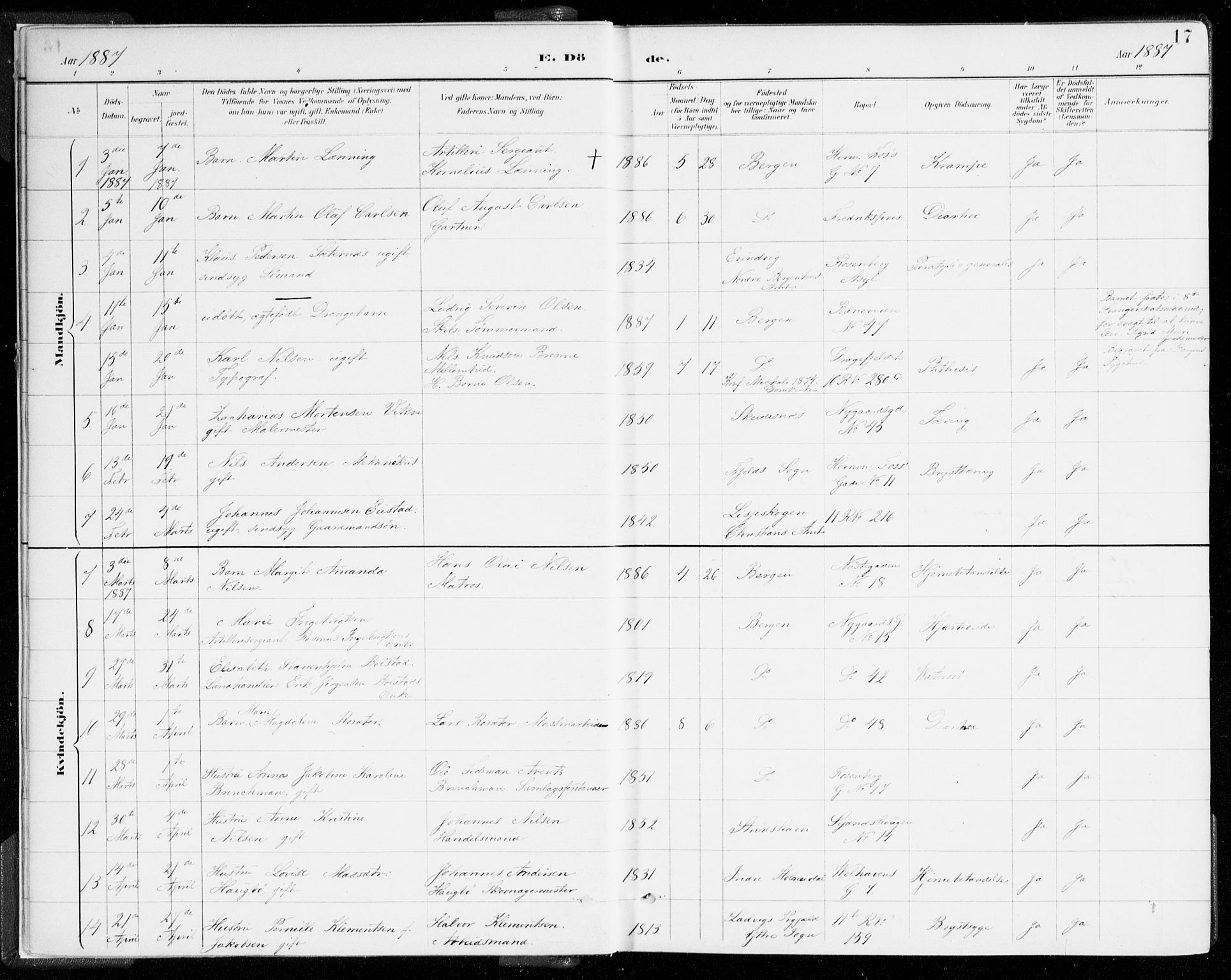 Johanneskirken sokneprestembete, AV/SAB-A-76001/H/Haa/L0019: Parish register (official) no. E 1, 1885-1915, p. 17