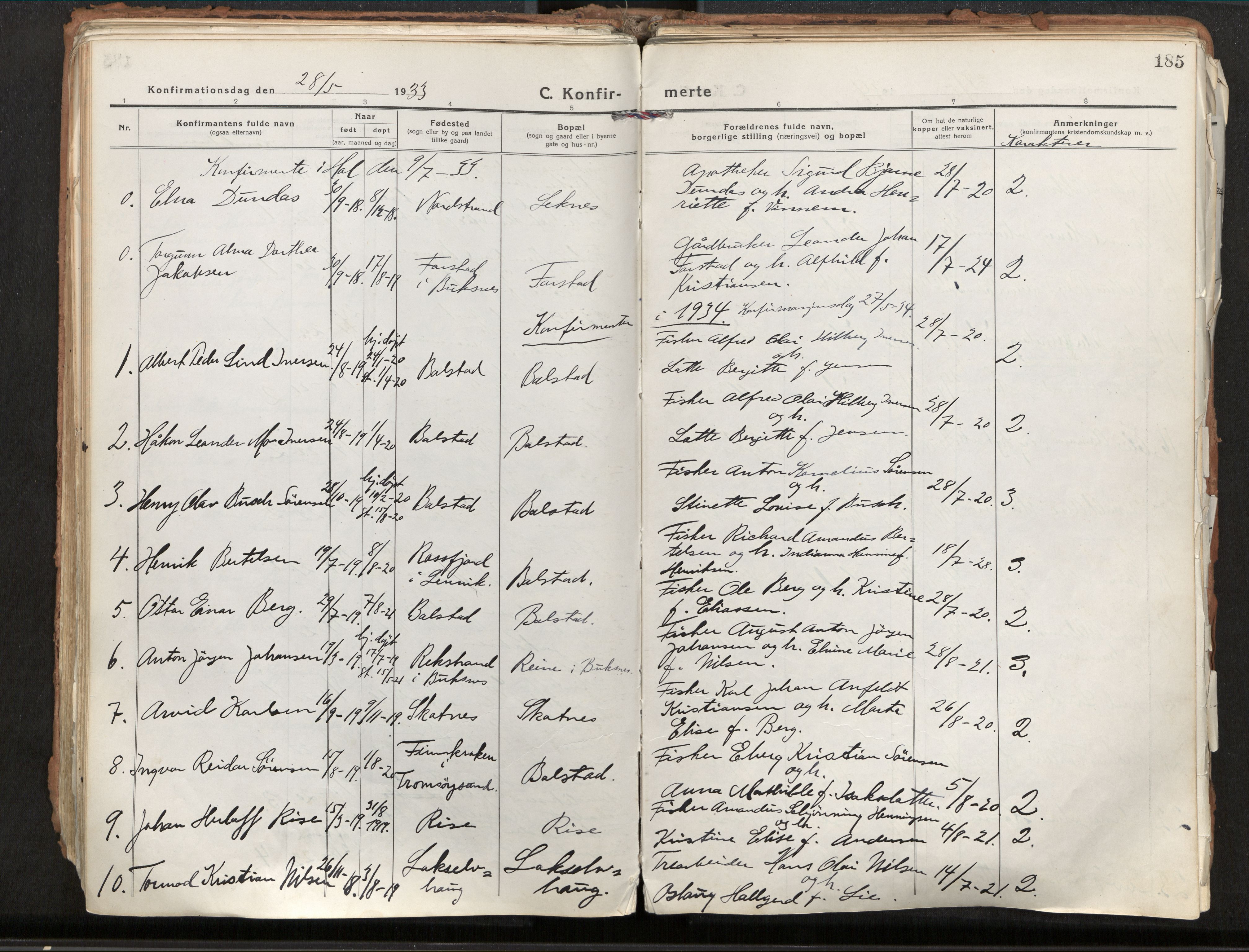 Ministerialprotokoller, klokkerbøker og fødselsregistre - Nordland, AV/SAT-A-1459/881/L1160: Parish register (official) no. 881A13, 1919-1937, p. 185