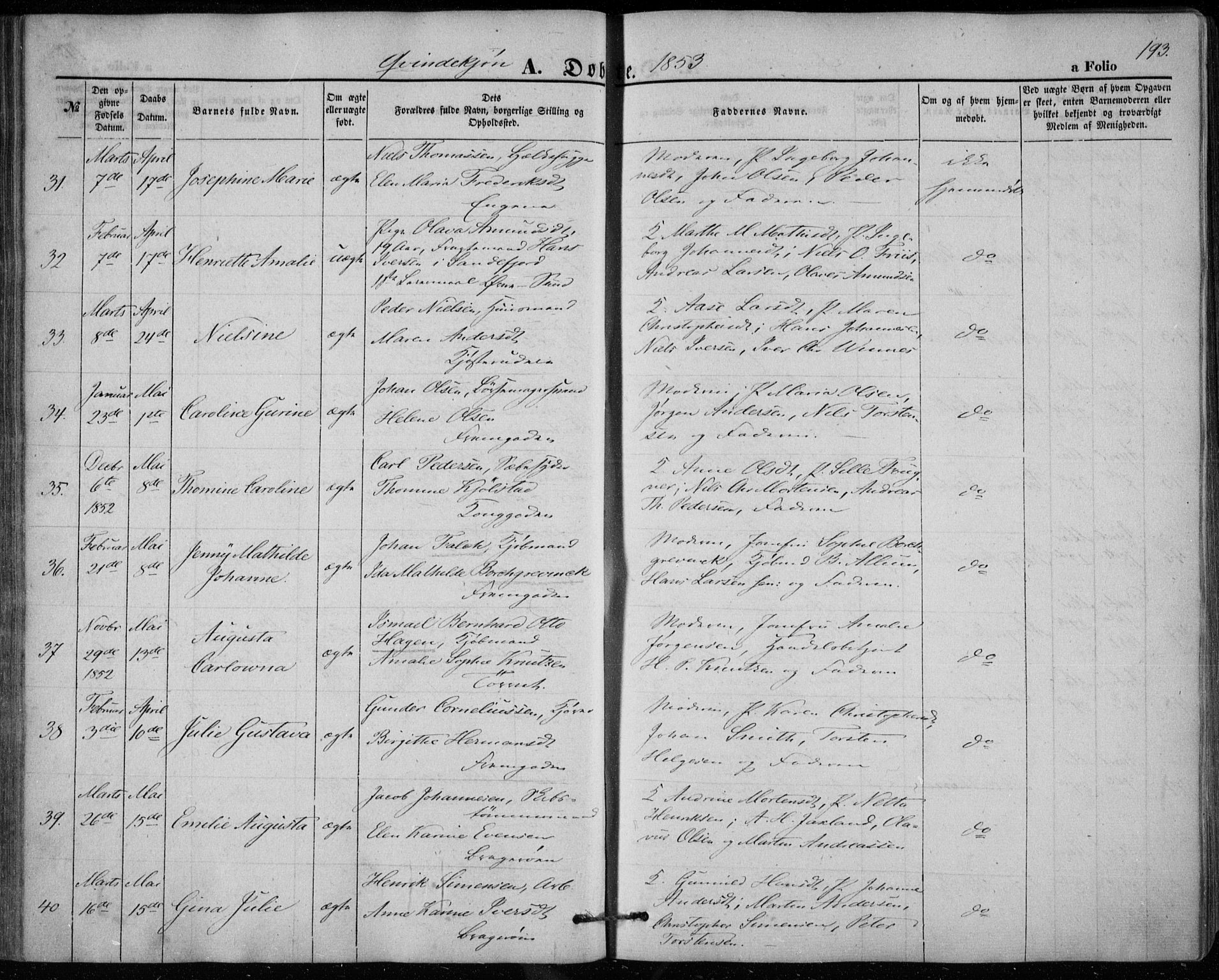 Bragernes kirkebøker, AV/SAKO-A-6/F/Fb/L0002: Parish register (official) no. II 2, 1848-1859, p. 193
