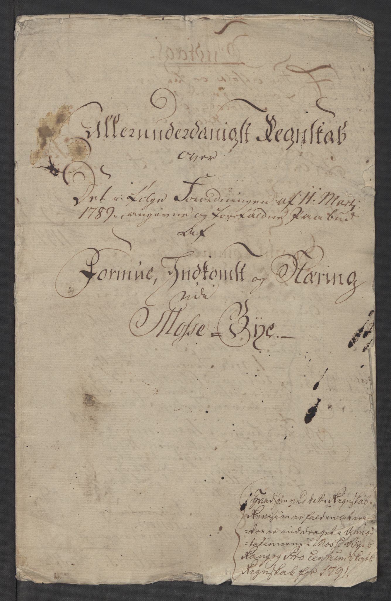 Rentekammeret inntil 1814, Reviderte regnskaper, Mindre regnskaper, AV/RA-EA-4068/Rf/Rfe/L0024: Modum Blåfarvevverk, Molde, Moss, 1789, p. 330