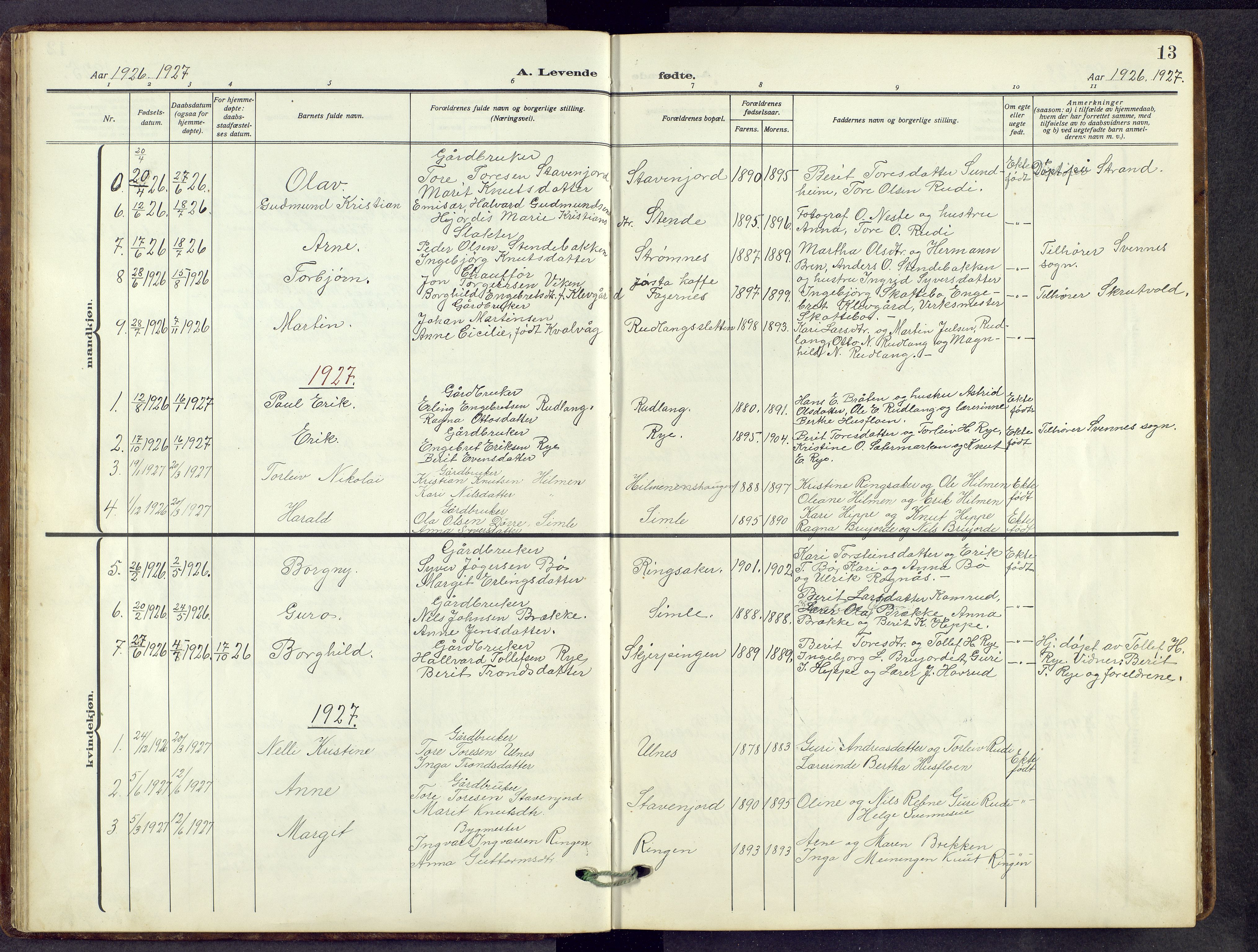 Nord-Aurdal prestekontor, AV/SAH-PREST-132/H/Ha/Hab/L0014: Parish register (copy) no. 14, 1917-1953, p. 13