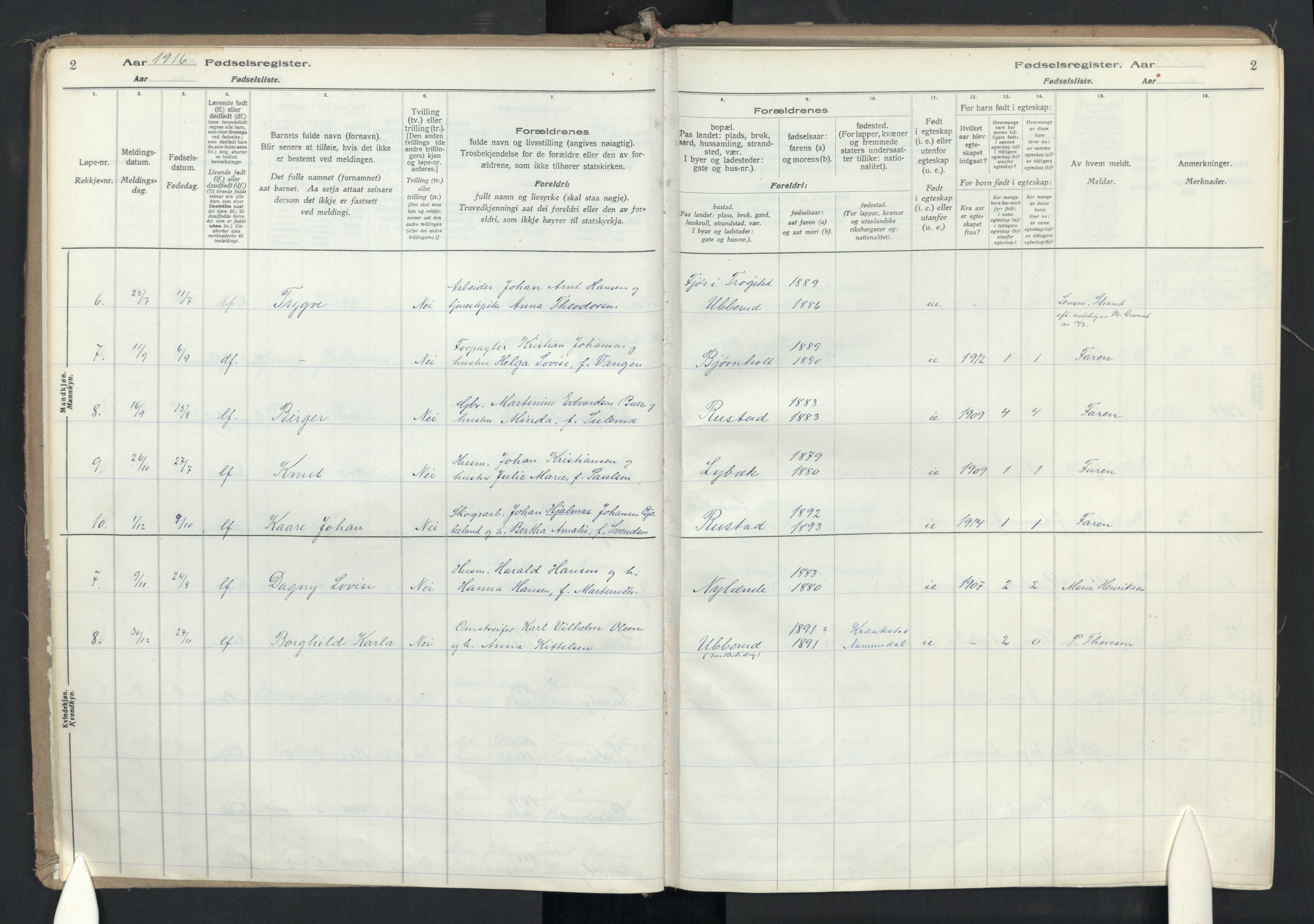 Enebakk prestekontor Kirkebøker, SAO/A-10171c/J/Jb/L0001: Birth register no. II 1, 1916-1980, p. 2