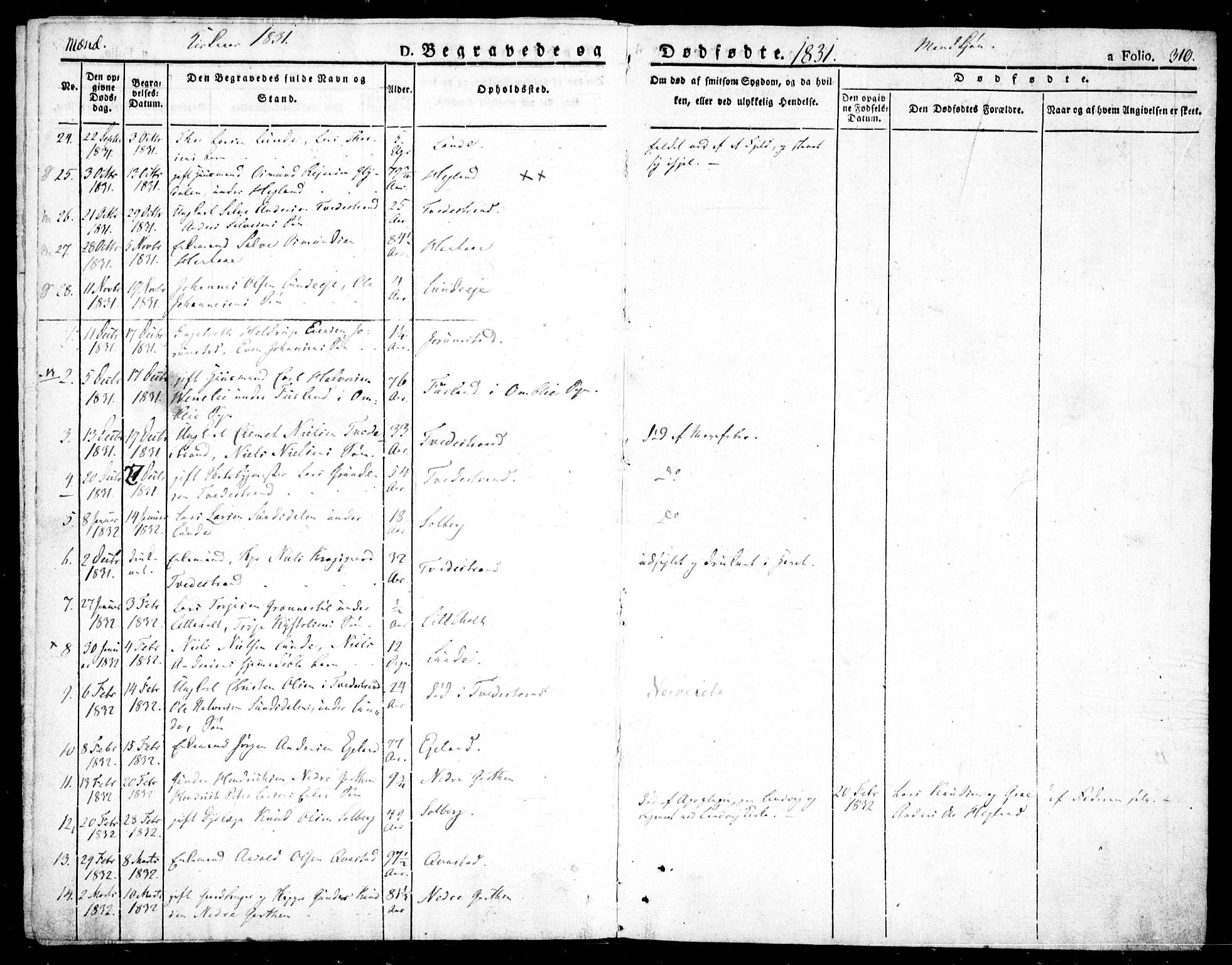 Holt sokneprestkontor, AV/SAK-1111-0021/F/Fa/L0006: Parish register (official) no. A 6, 1820-1835, p. 310