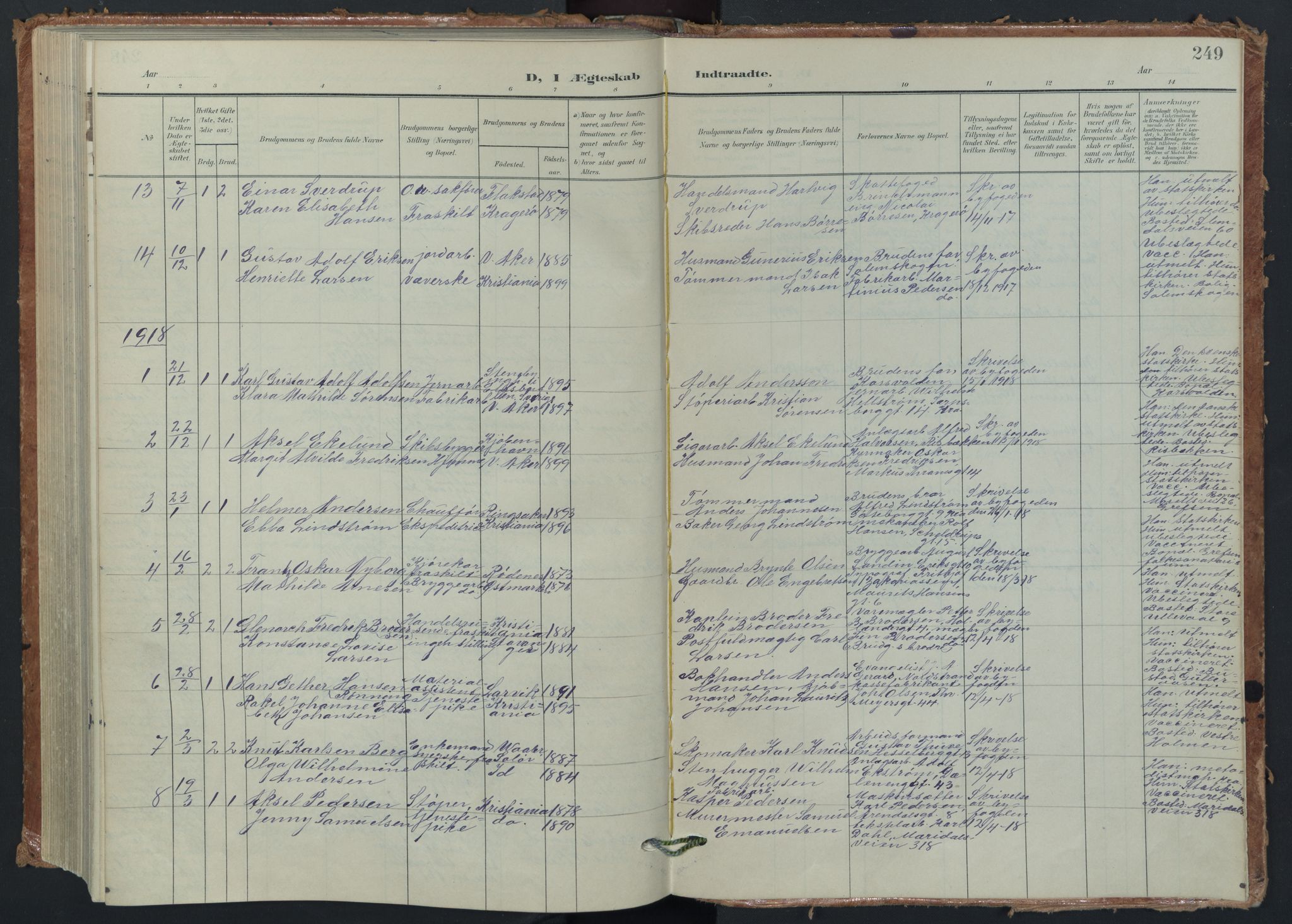 Vestre Aker prestekontor Kirkebøker, SAO/A-10025/F/Fa/L0015: Parish register (official) no. 15, 1904-1929, p. 249