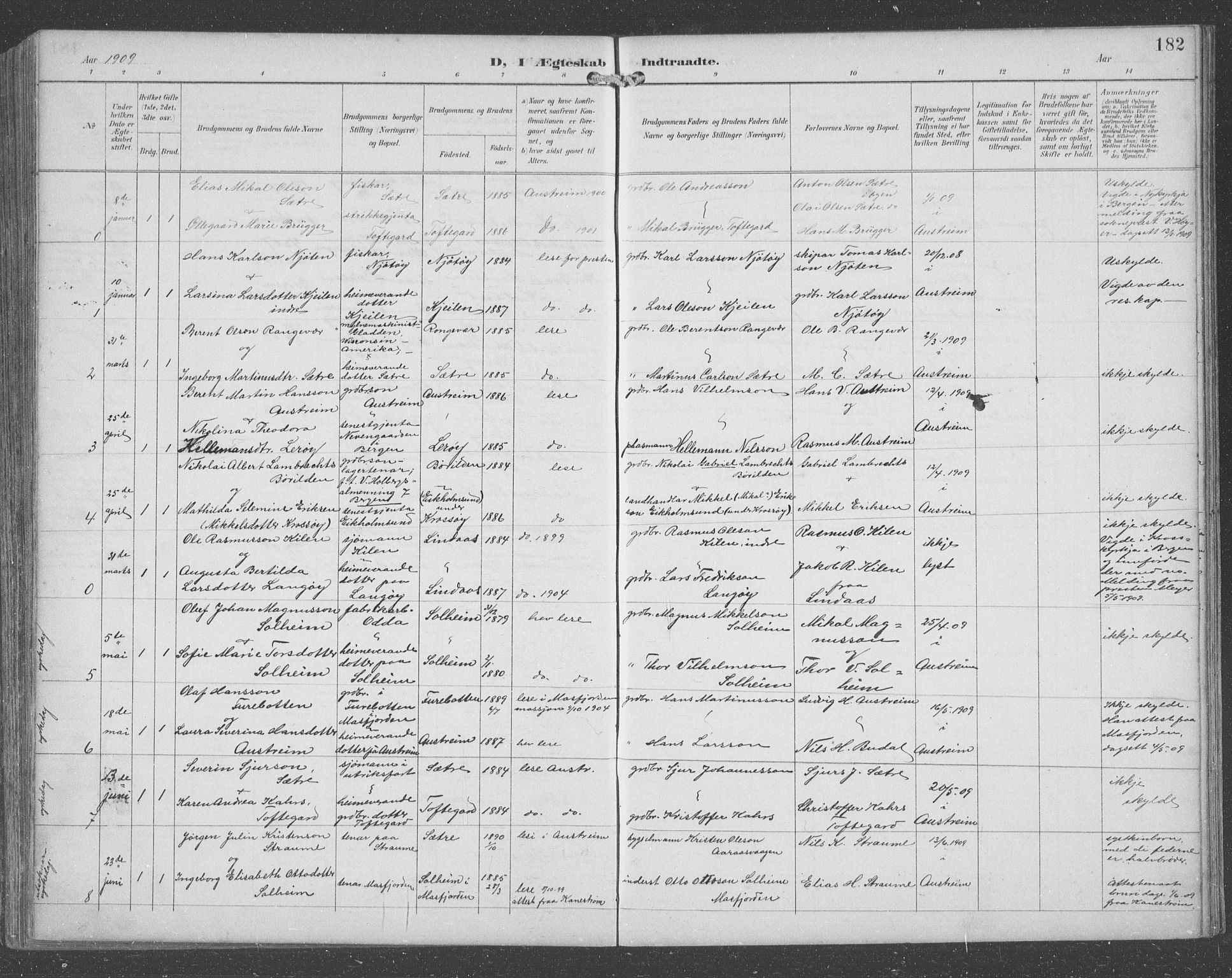 Lindås Sokneprestembete, SAB/A-76701/H/Hab: Parish register (copy) no. C 4, 1894-1910, p. 182