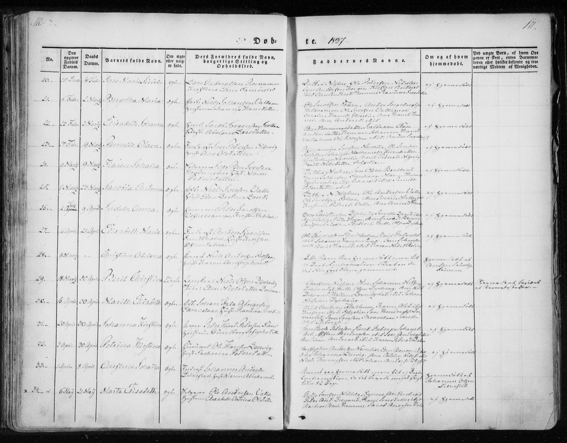 Ministerialprotokoller, klokkerbøker og fødselsregistre - Nordland, AV/SAT-A-1459/825/L0354: Parish register (official) no. 825A08, 1826-1841, p. 110-111