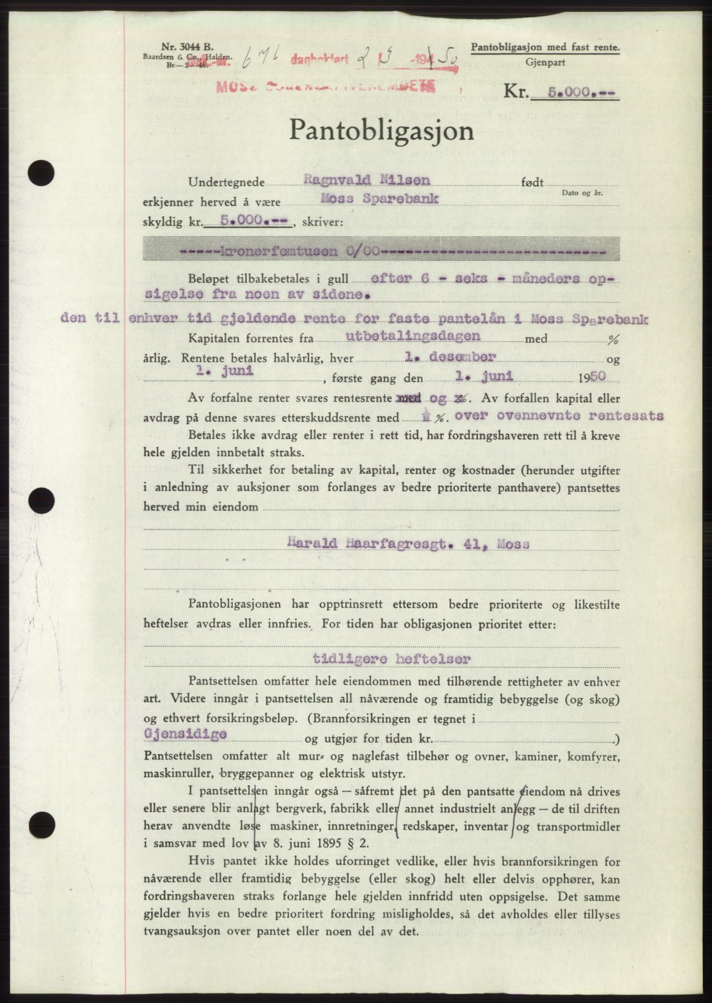 Moss sorenskriveri, SAO/A-10168: Mortgage book no. B23, 1949-1950, Diary no: : 676/1950