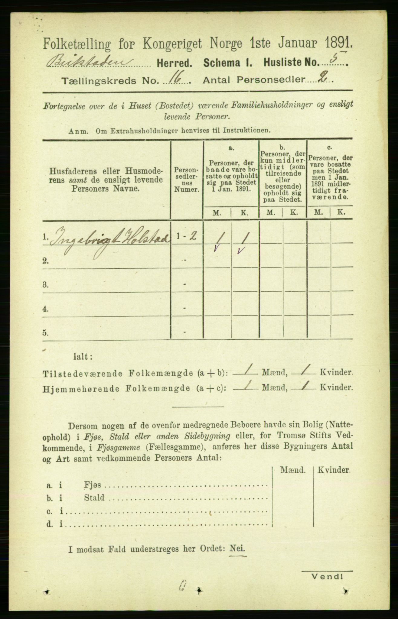 RA, 1891 census for 1727 Beitstad, 1891, p. 4147