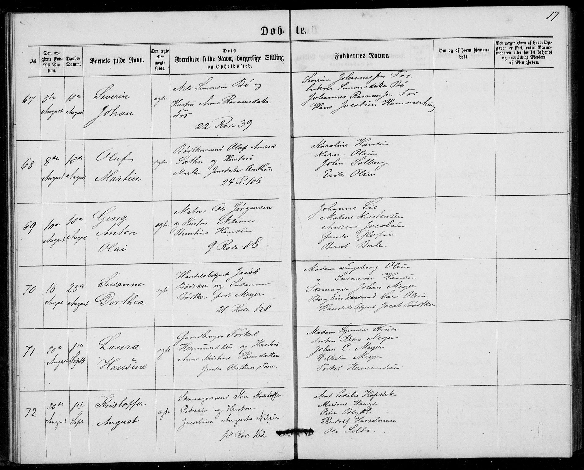 Fødselsstiftelsens sokneprestembete, ført av overlegen*, SAB/-: Parish register (official) no. A 1, 1863-1883, p. 17