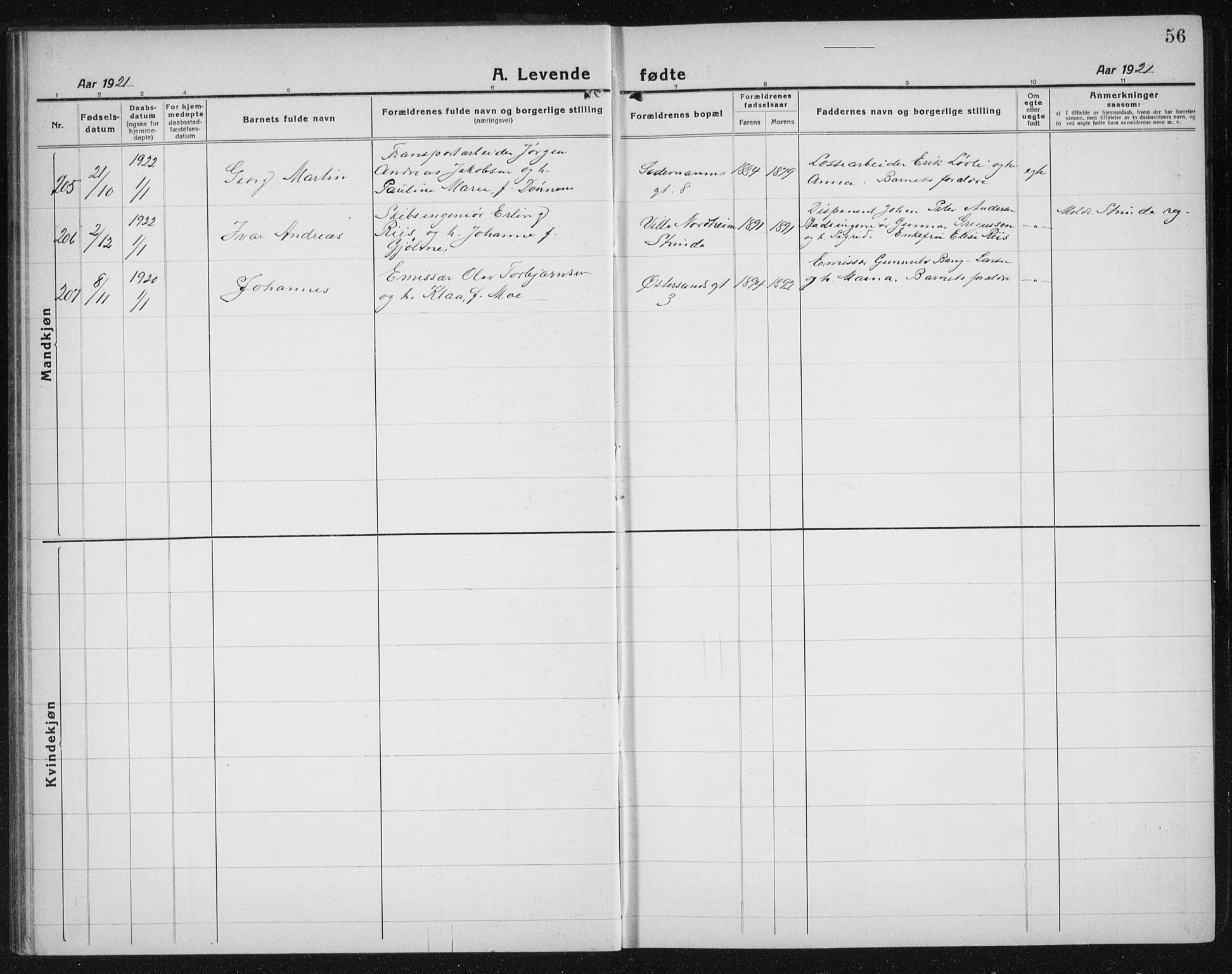 Ministerialprotokoller, klokkerbøker og fødselsregistre - Sør-Trøndelag, SAT/A-1456/605/L0259: Parish register (copy) no. 605C06, 1920-1937, p. 56