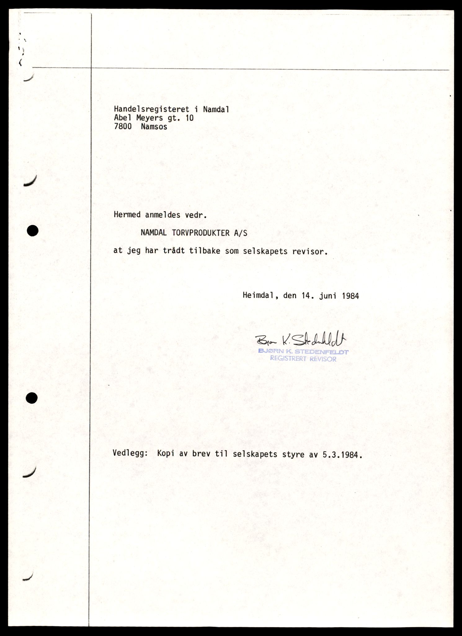 Namdal sorenskriveri, AV/SAT-A-4133/2/J/Jd/Jda/L0015: Bilag. Korrespondanse vedrørende registrering, 1984-1986, p. 5