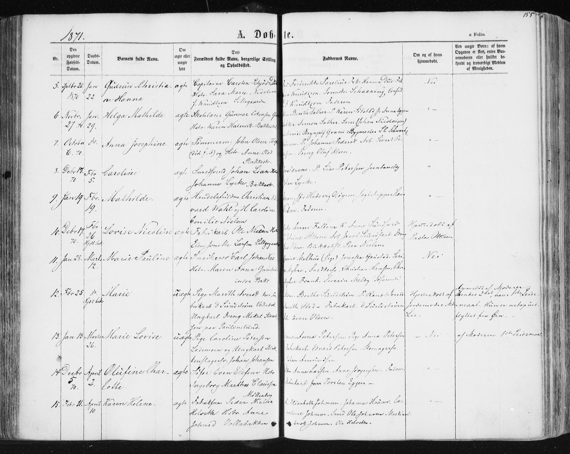 Ministerialprotokoller, klokkerbøker og fødselsregistre - Sør-Trøndelag, SAT/A-1456/604/L0186: Parish register (official) no. 604A07, 1866-1877, p. 155