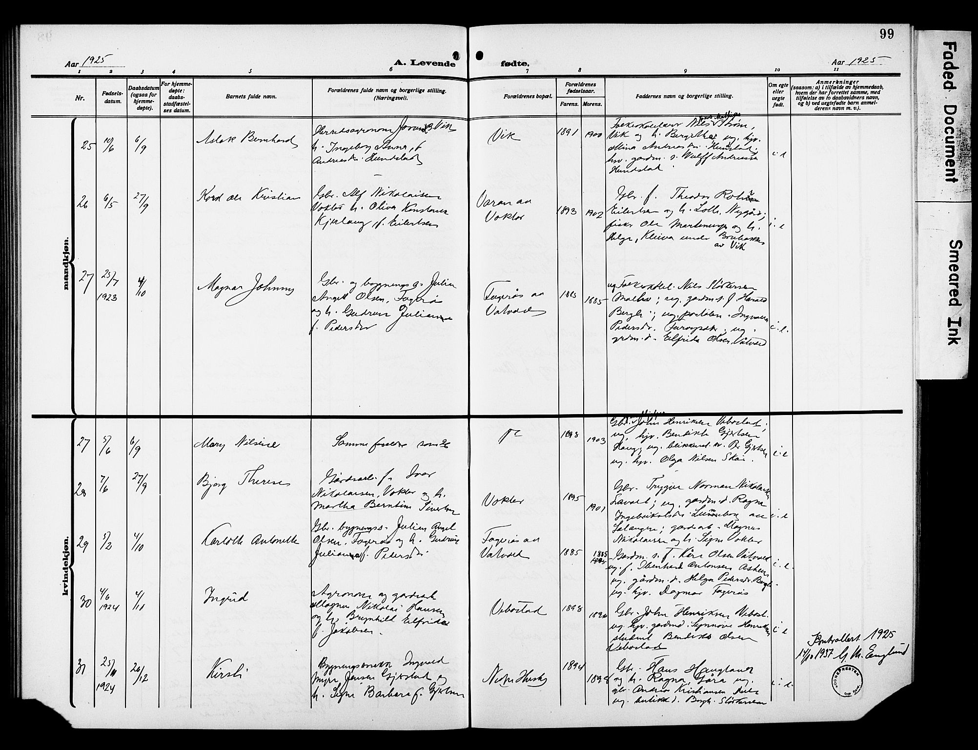 Kvæfjord sokneprestkontor, AV/SATØ-S-1323/G/Ga/Gab/L0006klokker: Parish register (copy) no. 6, 1912-1931, p. 99