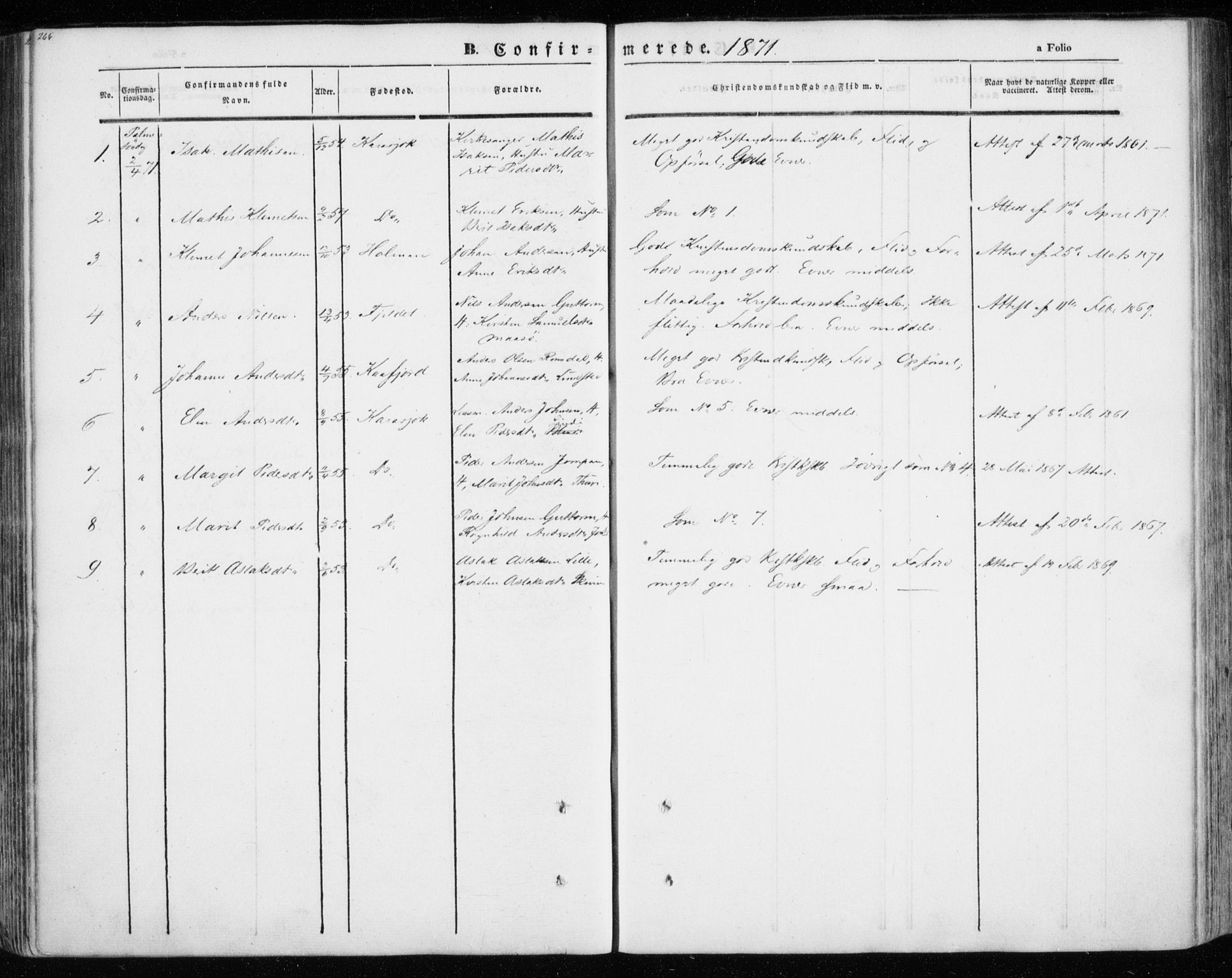 Kistrand/Porsanger sokneprestembete, SATØ/S-1351/H/Ha/L0012.kirke: Parish register (official) no. 12, 1843-1871, p. 266-267