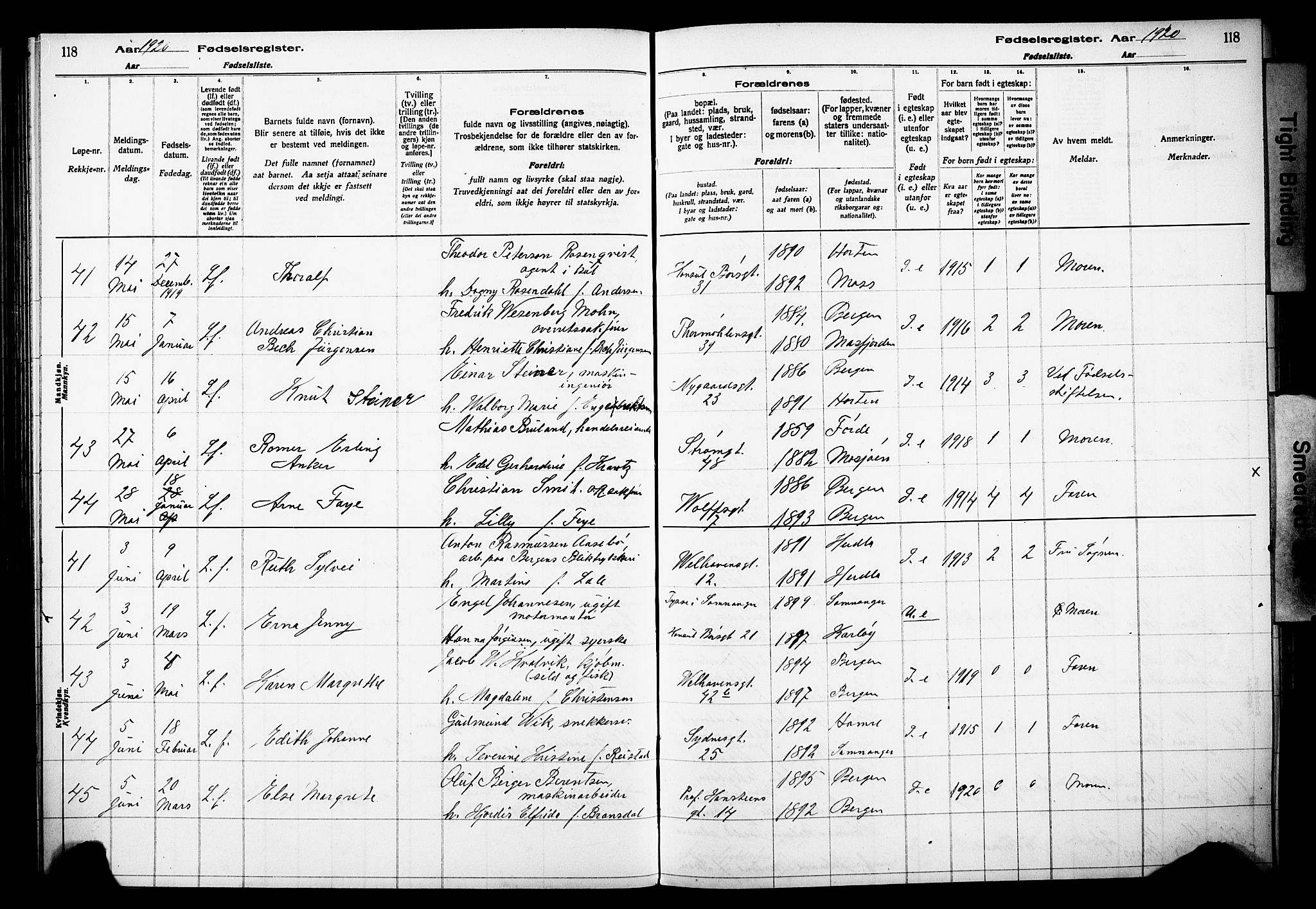 Johanneskirken sokneprestembete, SAB/A-76001/I/Id/L00A1: Birth register no. A 1, 1916-1924, p. 118