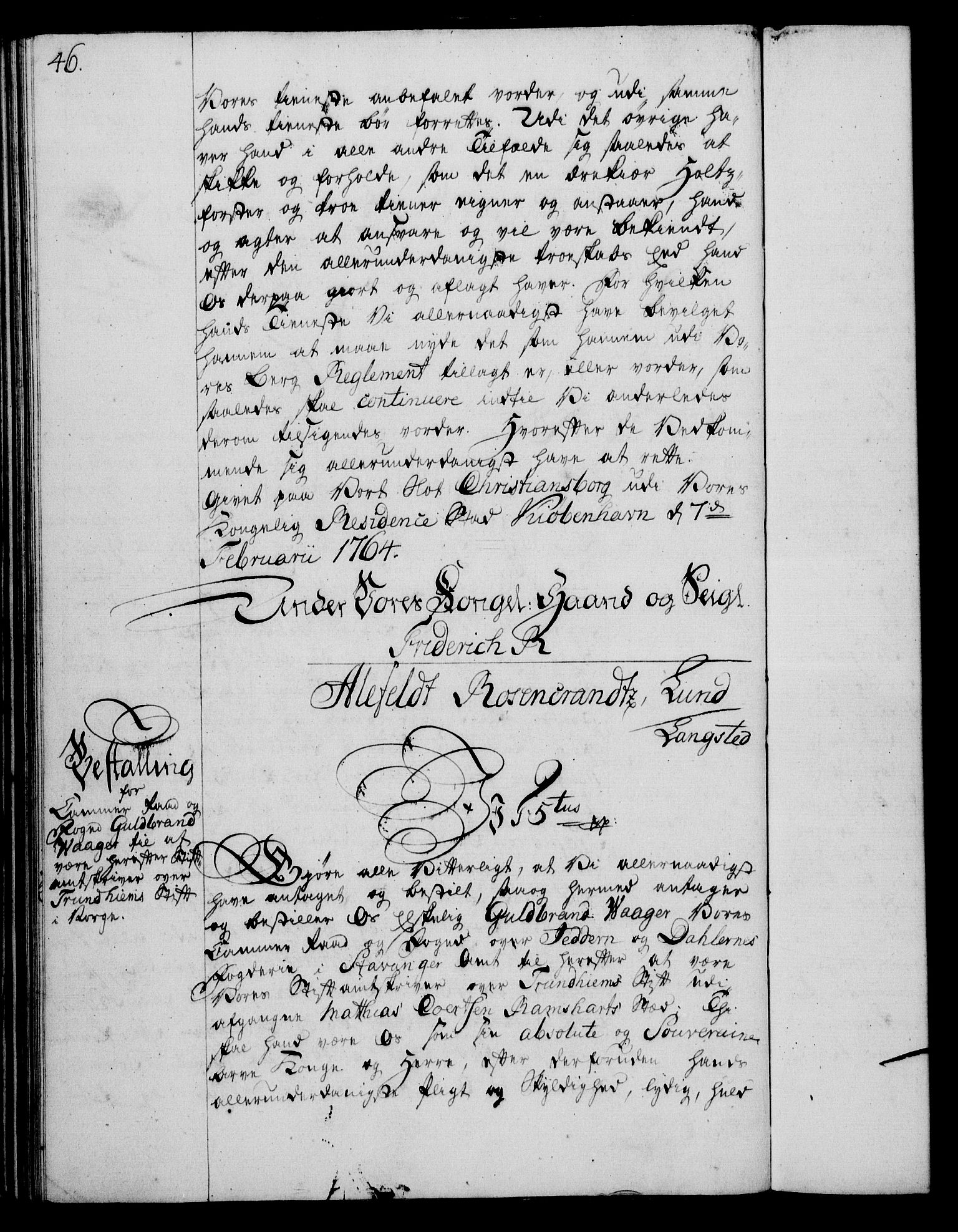 Rentekammeret, Kammerkanselliet, RA/EA-3111/G/Gg/Gge/L0004: Norsk bestallingsprotokoll med register (merket RK 53.28), 1762-1771, p. 46