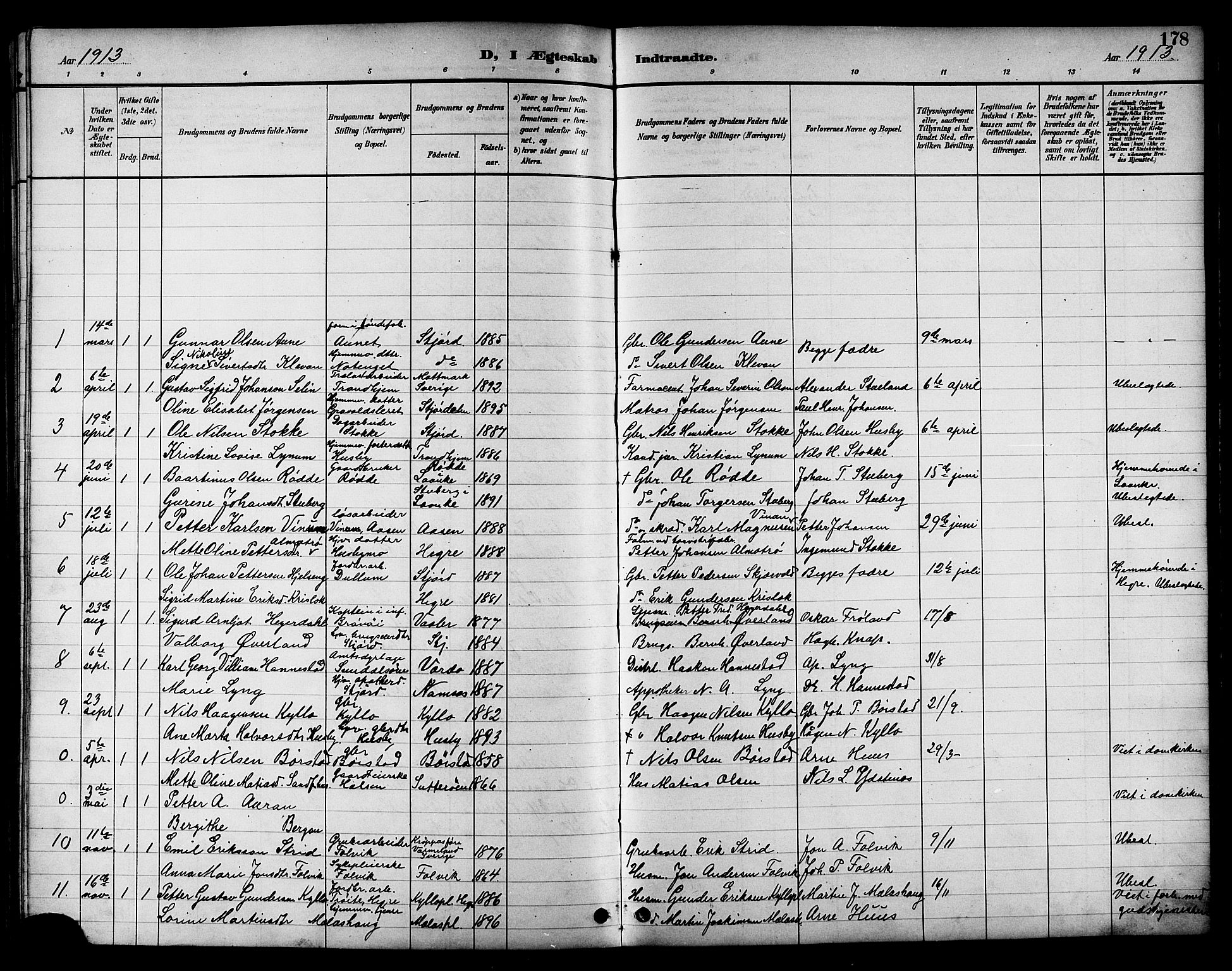 Ministerialprotokoller, klokkerbøker og fødselsregistre - Nord-Trøndelag, SAT/A-1458/709/L0087: Parish register (copy) no. 709C01, 1892-1913, p. 178