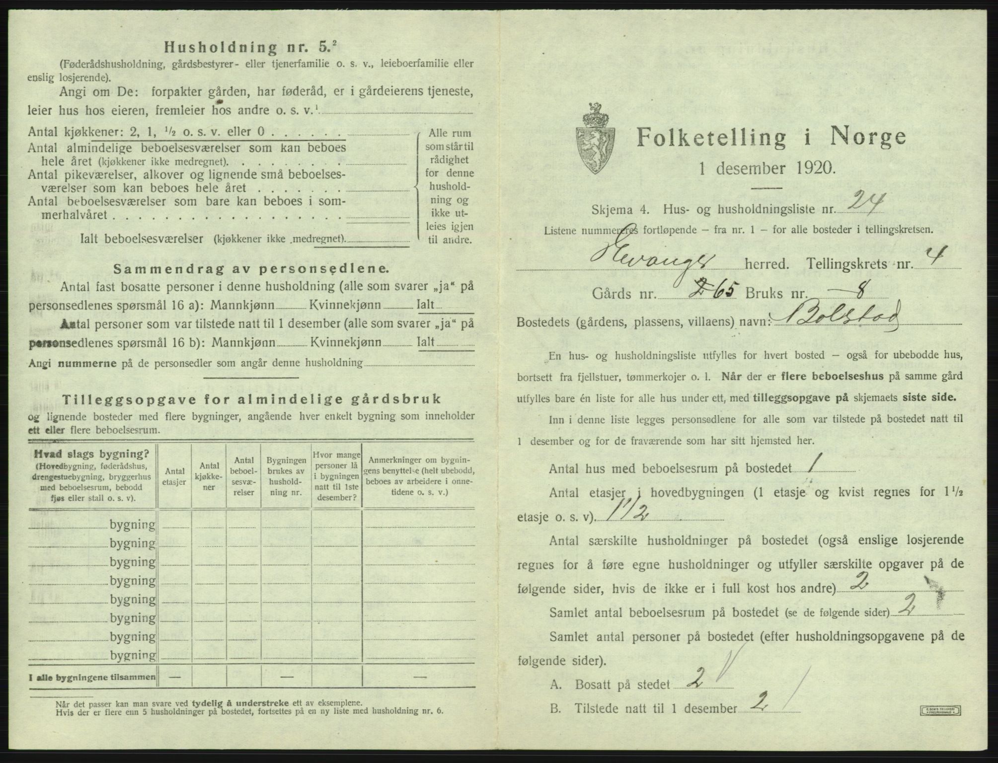 SAB, 1920 census for Evanger, 1920, p. 223