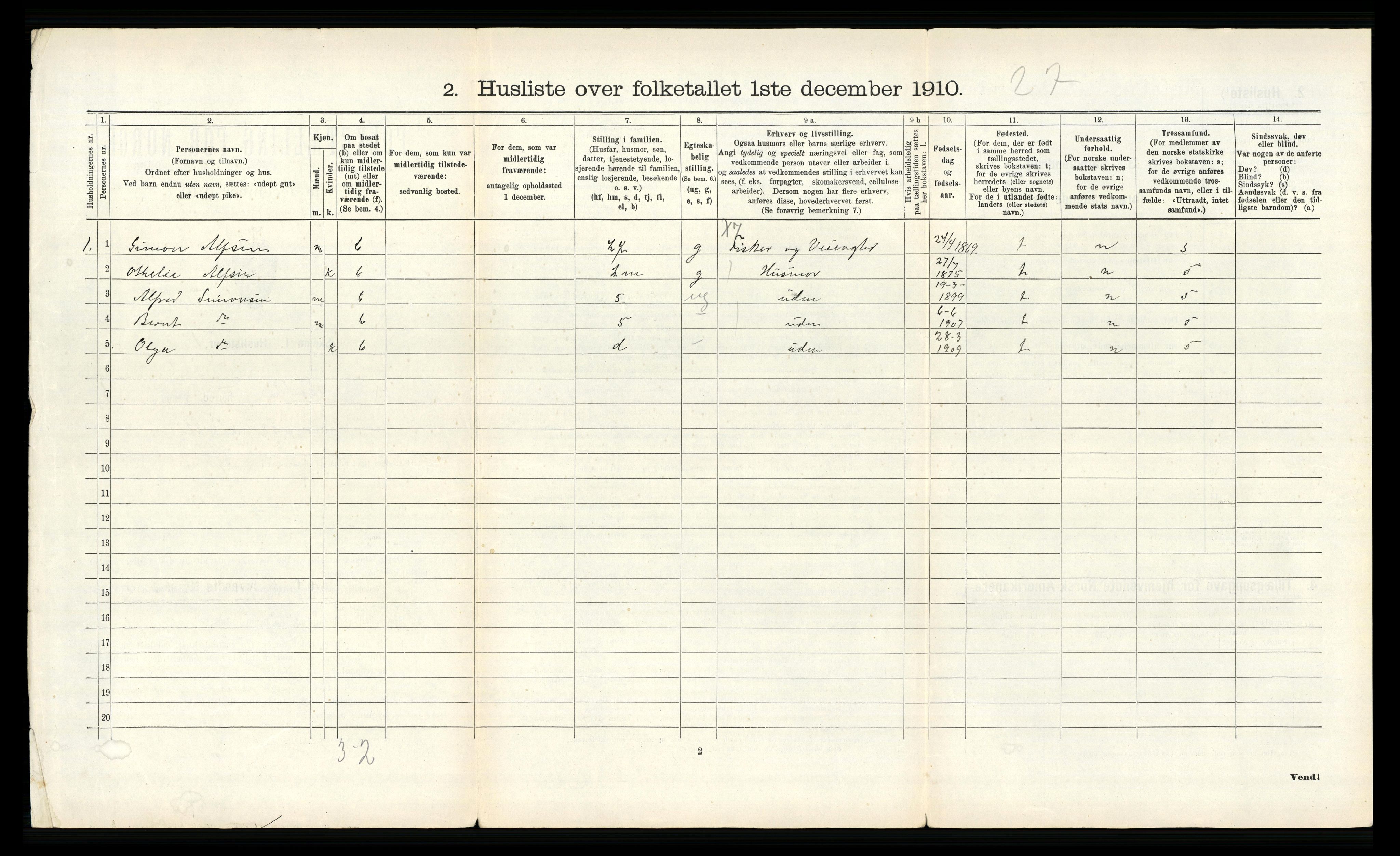 RA, 1910 census for Bodin, 1910, p. 364
